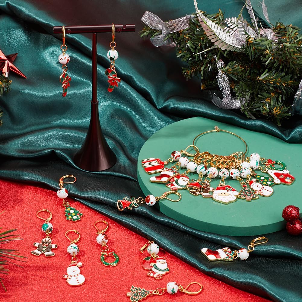 SUNNYCLUE 1 Box 20pcs Christmas Stitch Markers Crochet Knitting Markers Rhinestone Locking Stitch Markers Leverback Kntting Charms for Knitting Weaving Sewing Needleworks Women Adult DIY Crafts