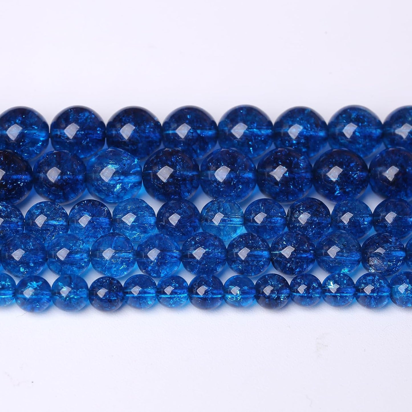 60pcs 6mm Natural Blue Crystal Crackle Quartz Stone Round Loose Beads for Jewelry Making DIY Bracelets Necklaces Energy Healing Stone Beads 15"(6mm, Blue Crackle Quartz)