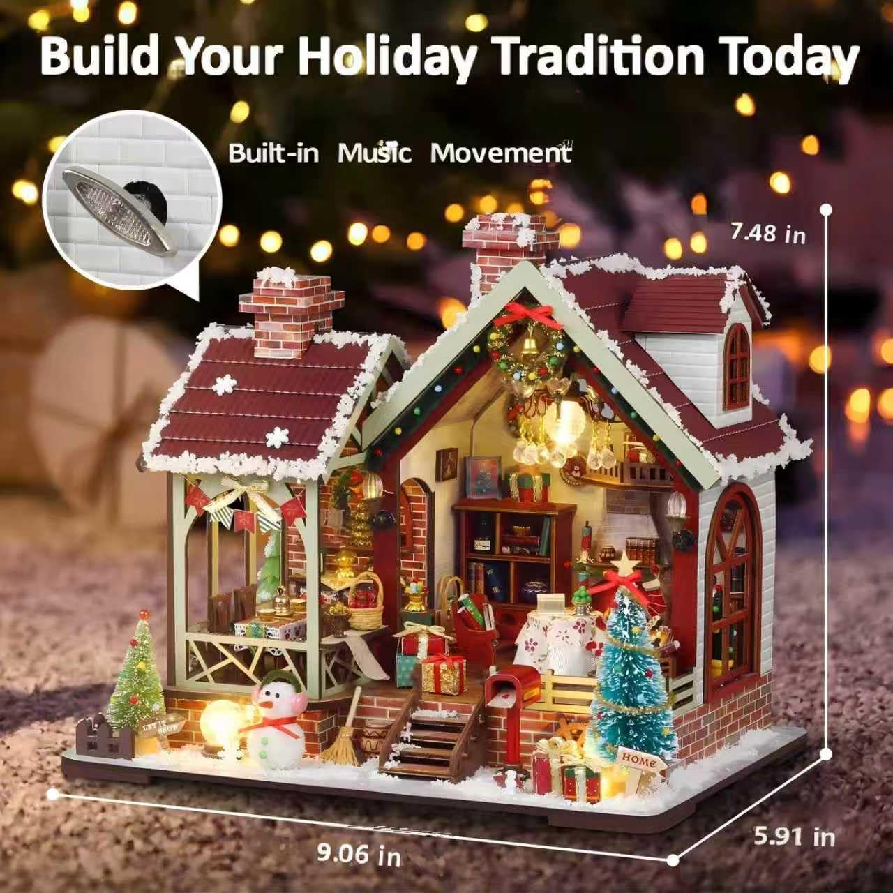 DIY Miniature House Kit, Miniature Kit with Music, Dollhouse Kit for Adults Teen, Mini House Building Kit for Birthday, Christmas Warm Lodge