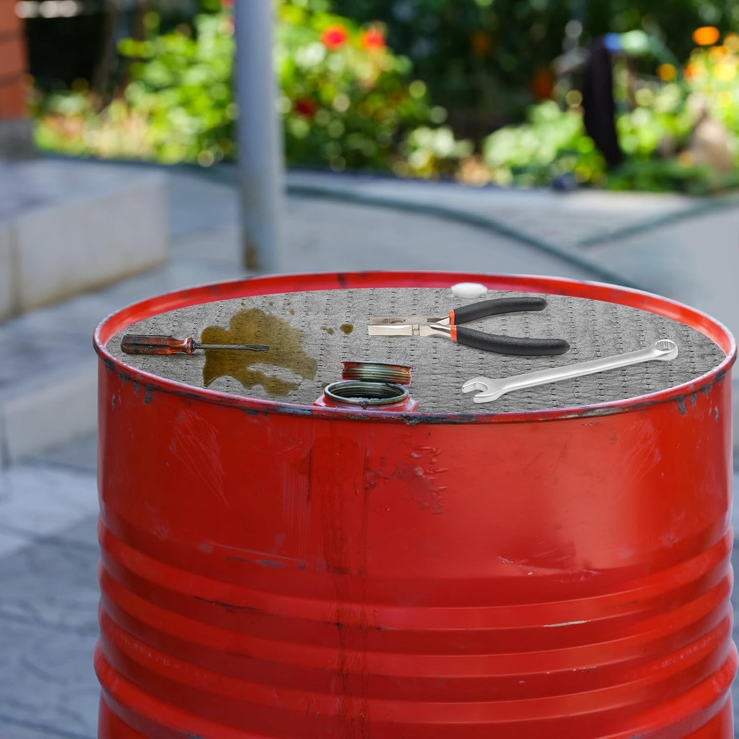 AHIER 20PCS Oil Absorbent Pads, Oil Absorbing Pads for 55 Gallon Drums Barrel 22" Diameter Drum Lid Oil Mat with Holes, Gray