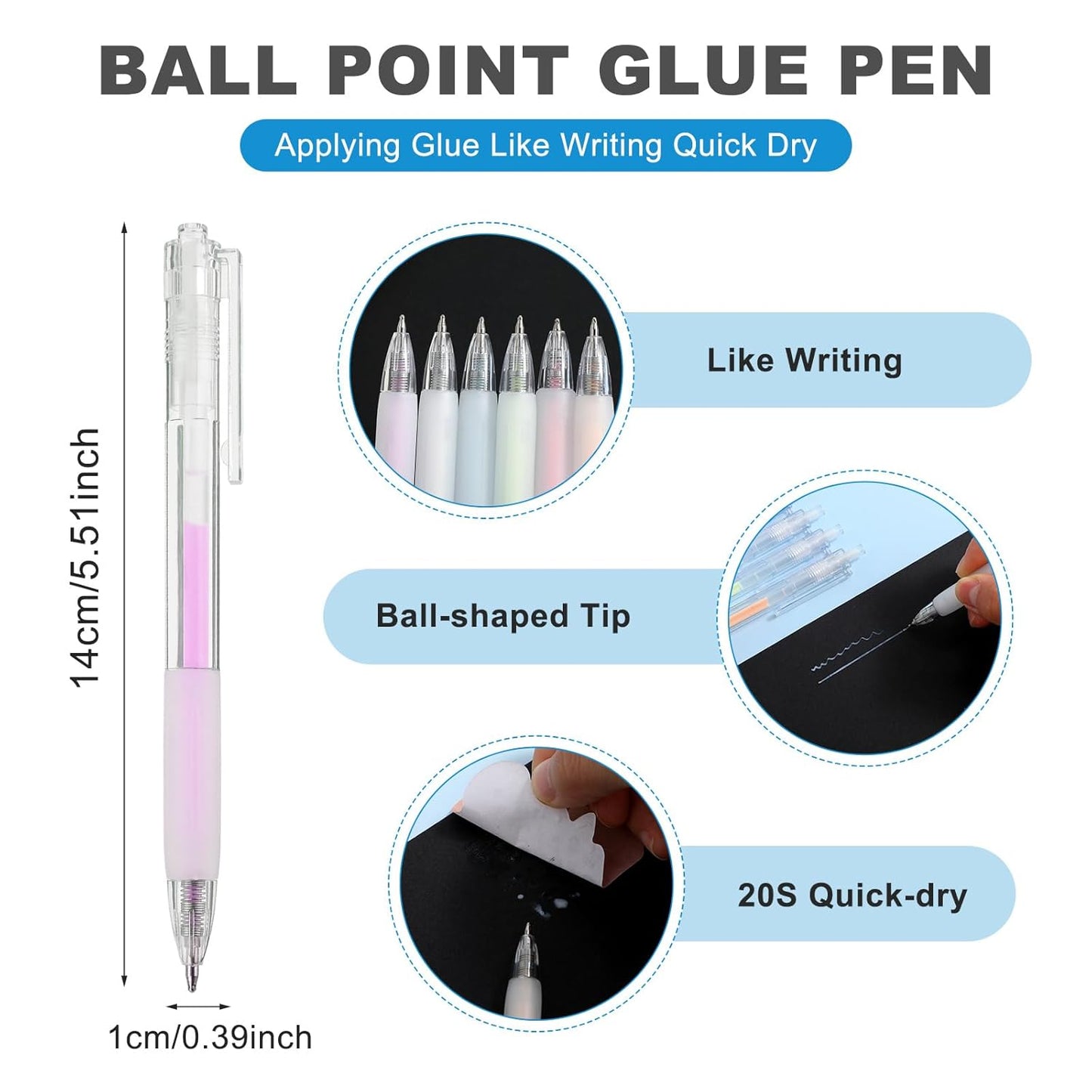 6 Pcs Glue Stick Pens for Crafting, Easy Precise Control Fine Tip, Quick Dry Paper Craft Glue for Card Making