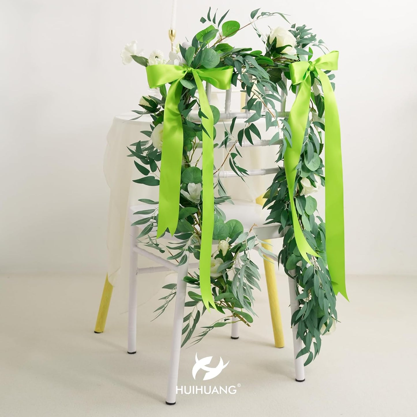 HUIHUANG Lime Green Satin Ribbon - 2 inch Wide, Double Faced, Neon Green for Gift Wrapping, Bows, Bouquets, DIY Crafts, Weddings & Parties - 25 Yards/Roll