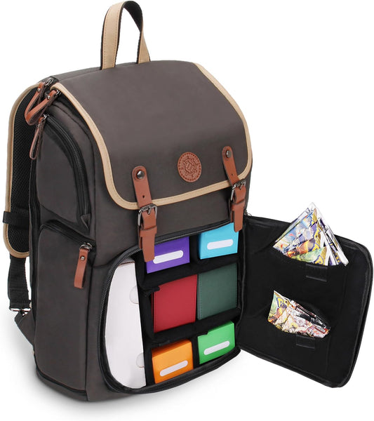 ENHANCE Designer Edition TCG Backpack - MTG Deck Bag Card Binder Space, TCG Deck Box Storage, MTG Playmat Holder - Card Storage Compatible with Magic the Gathering, Pokemon, Lorcana (Canvas Grey)