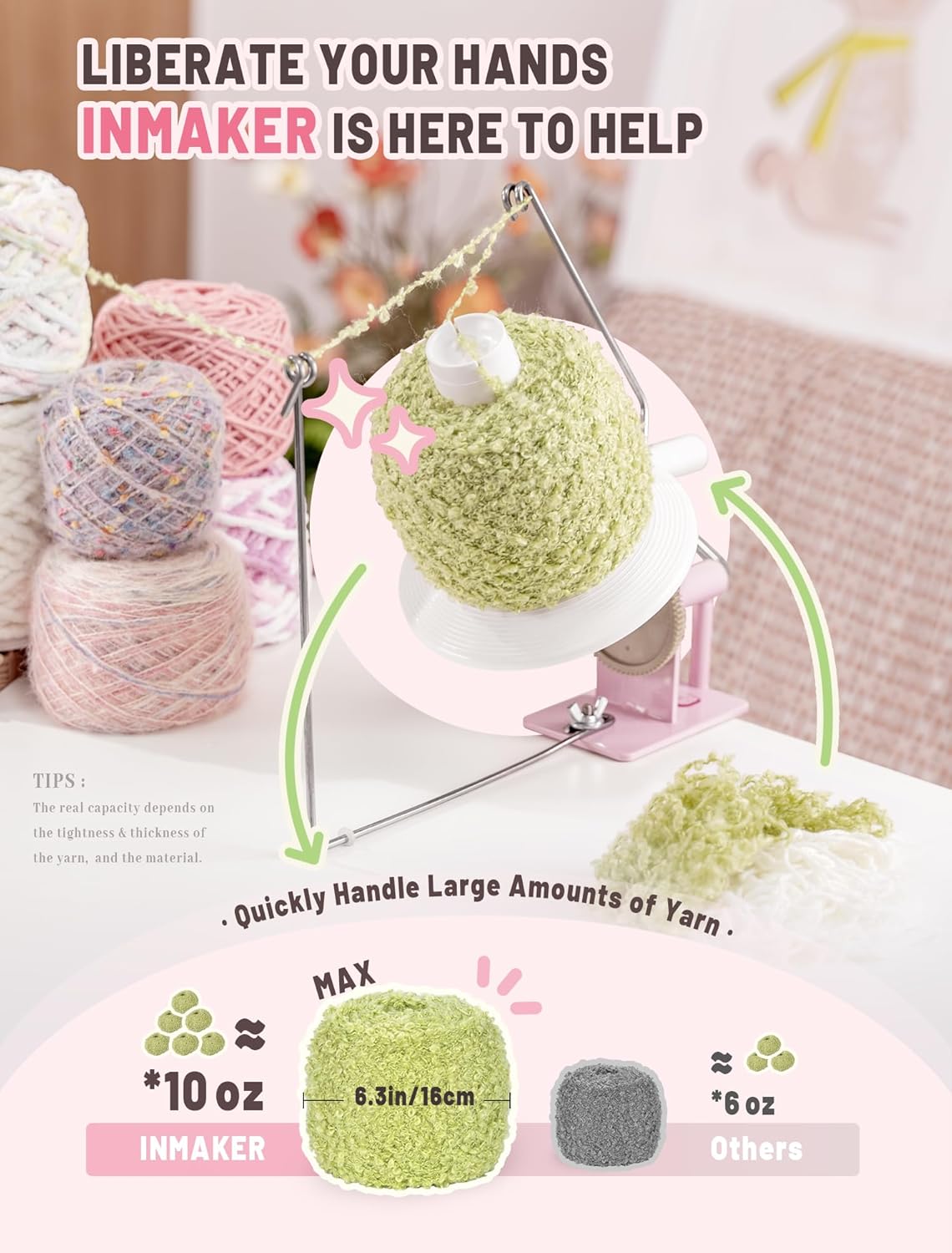 INMAKER Yarn Winder and Swift, 10oz Yarn Ball Winder Large Capacity for Crocheting, Yarn Spinner for Yarn Cake Maker