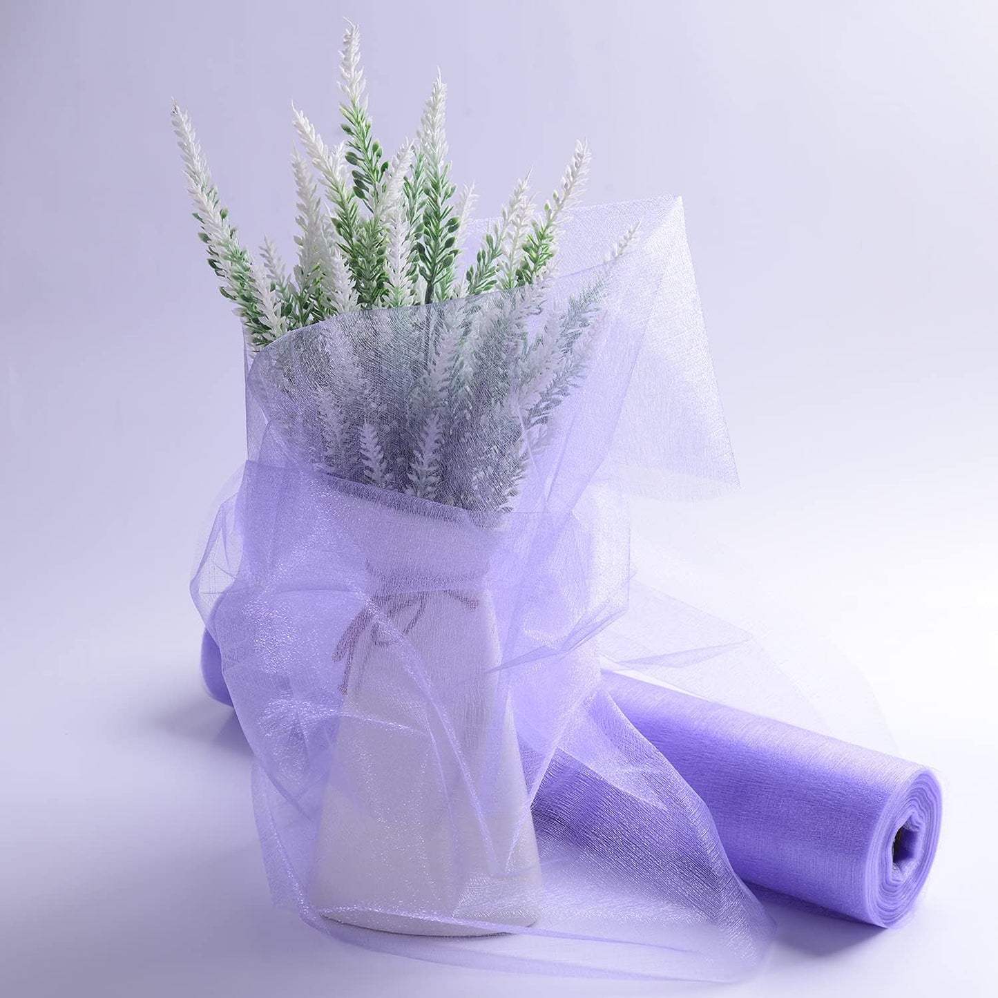 Crystal Organza Fabric Tulle - 16" by 50 Yards Sheer Fabric for Wedding Party Decoration Bridal Shower Tutu Roll Netting Spool Ribbon Wrapping (Lavendar)