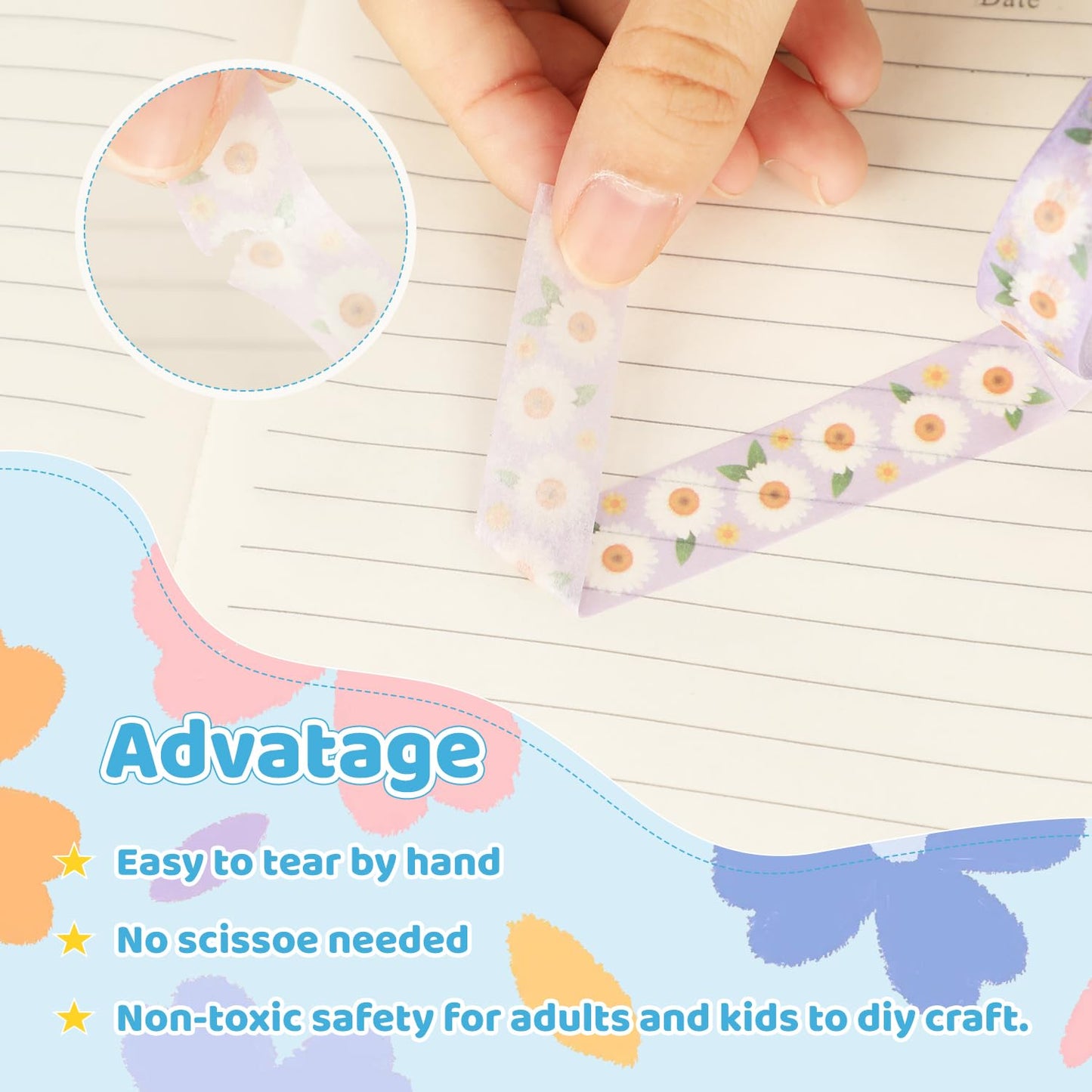 12 Rolls Sunflower Washi Tape Set, Floral Botanical Writable Masking Tapes, Cute Spring Colored Adhesive Tapes for DIY Art Crafts, Gift Wrapping, Scrapbook, School Supplies, Painters, Planners 16.4Ft