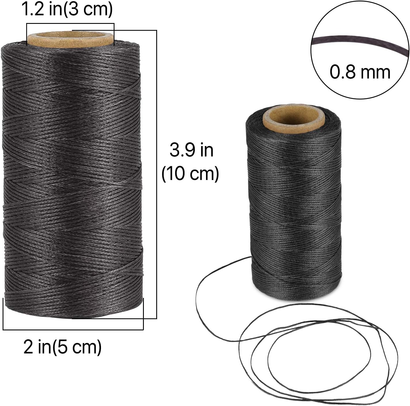 Flexzion Waxed Thread - 284 Yards 0.8mm 150D Polyester Wax Thread for Leather Sewing, Bookbinding, Stitching, & DIY Projects (Black)