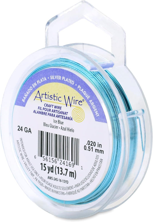Artistic Wire, 24 Gauge Silver Plated Tarnish Resistant Colored Copper Craft Wire, Ice Blue, 15 yd