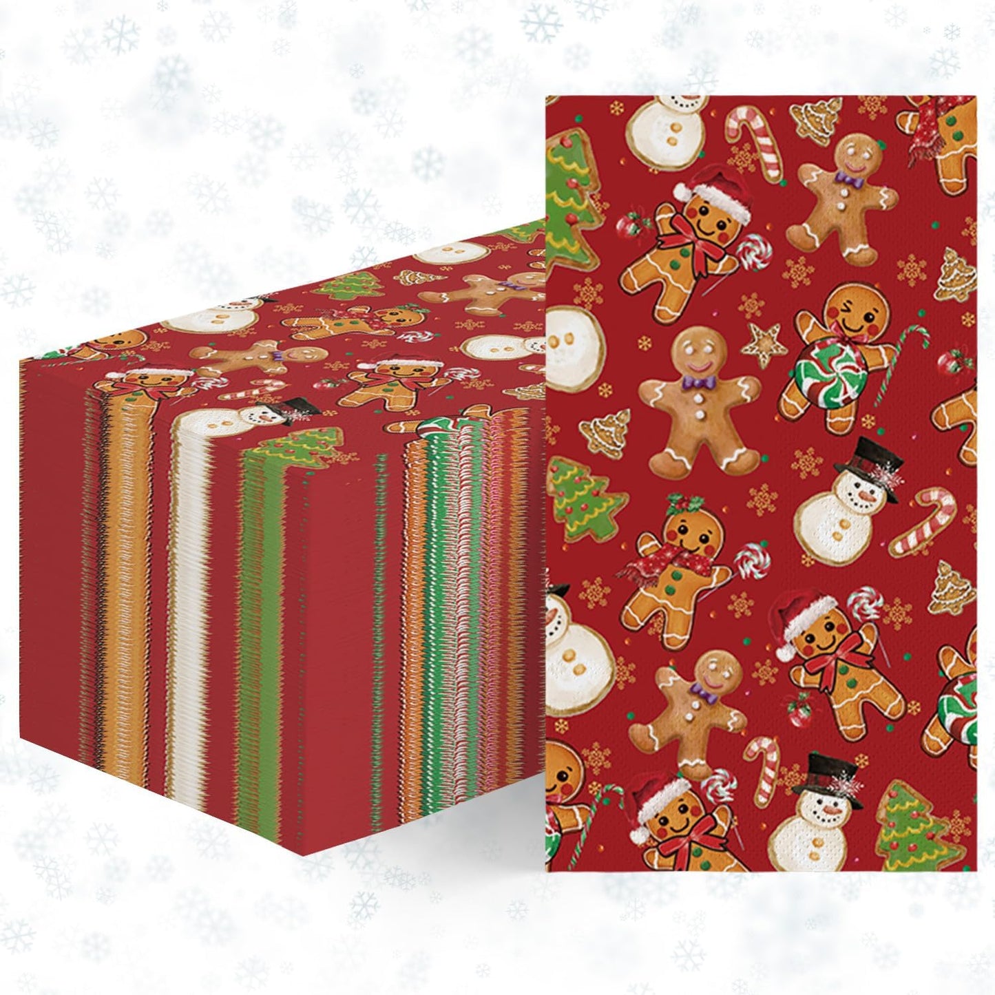 Horaldaily 100 Christmas Disposable Paper Decorative Guest Napkins, Gingerbread Man Hand Towel for Party Lunch Dinner Kitchen Bathroom