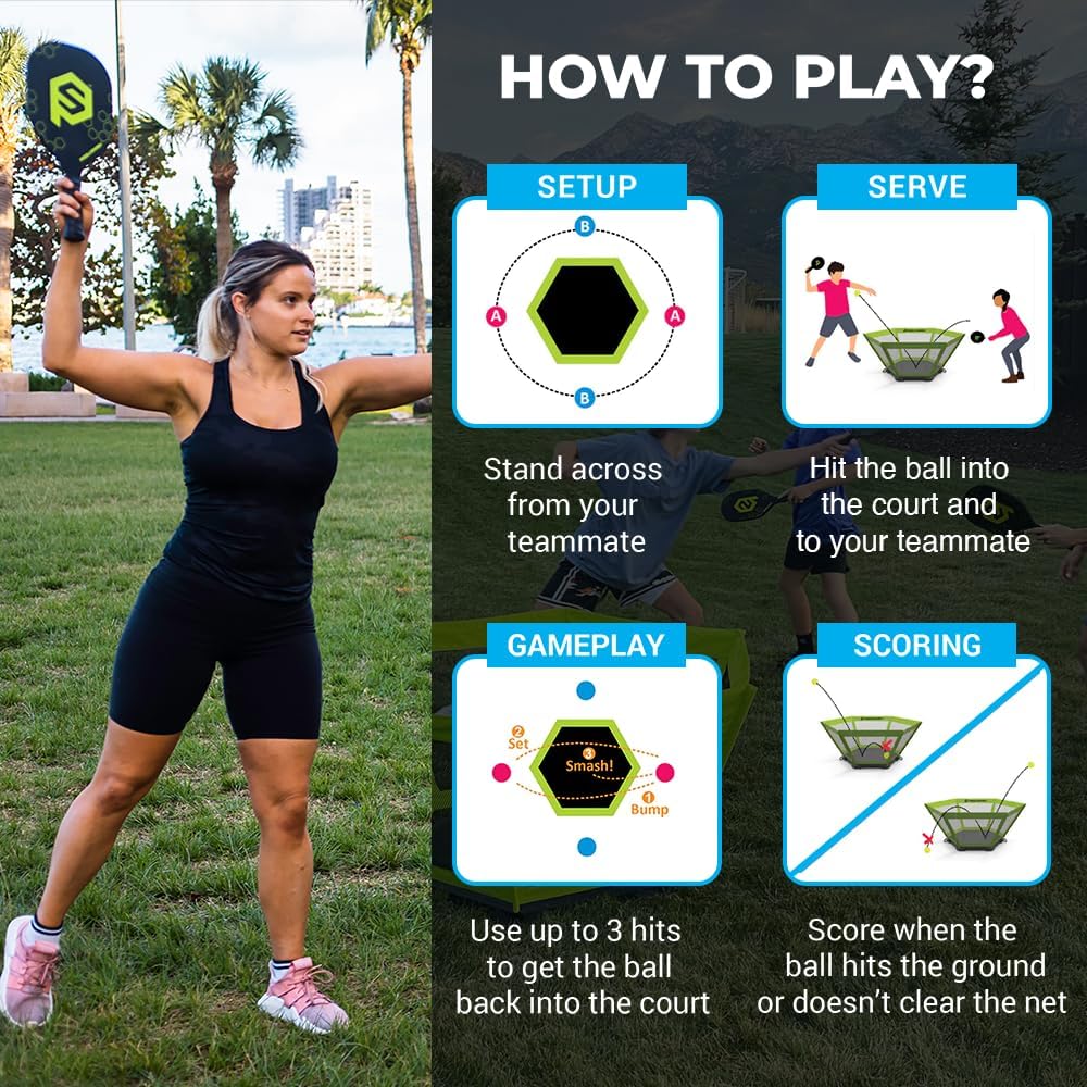 PaddleSmash - Pickleball Yard Game As Seen on Shark Tank - Beach, Backyard, Tailgate & Lawn, Outdoor Activities for Adults and Family - Easy Assembly