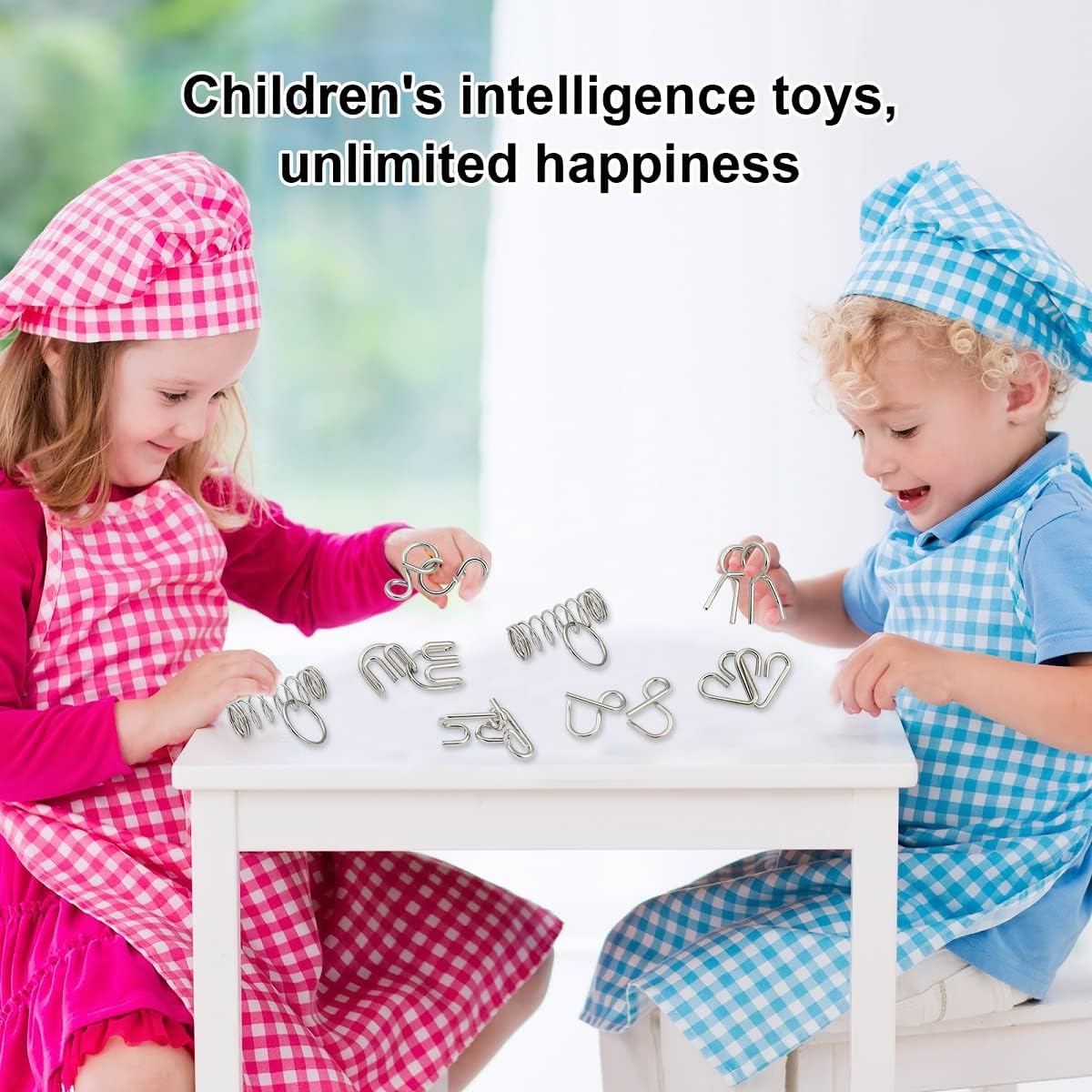 IQ Toys-AB A+B Test Mind Game Brain Teaser Wire Magic Trick Toy IQ Puzzle Set (Pack of 16), Metallic