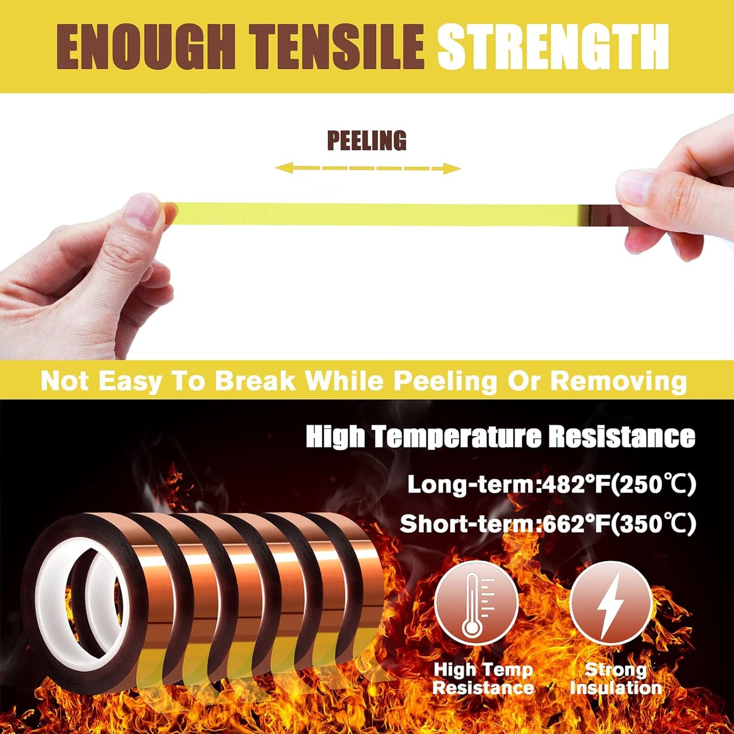 6 Rolls 10mm x16m(52FT) Heat Tape High Temperature Heat Resistant Tape Heat Transfer Tape for Heat Sublimation Press Vinyl,No Residue