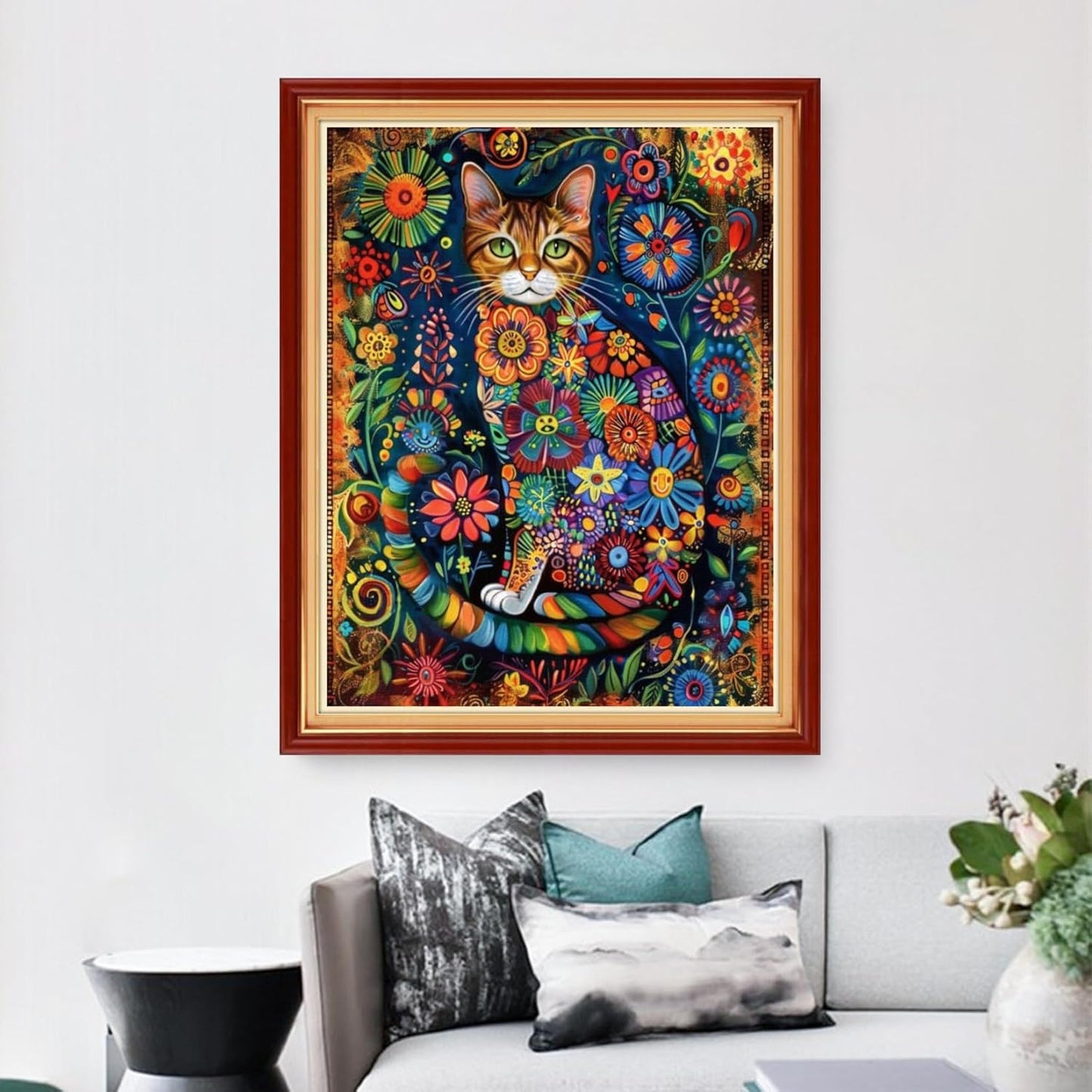 Dimensean Stamped Cross Stitch Kits Full Range of Embroidery Patterns Starter Kits for Beginners Adult or Kids DIY Cross Stitches Needlepoint Kits 11CT-Flower Cat 16x20 inch