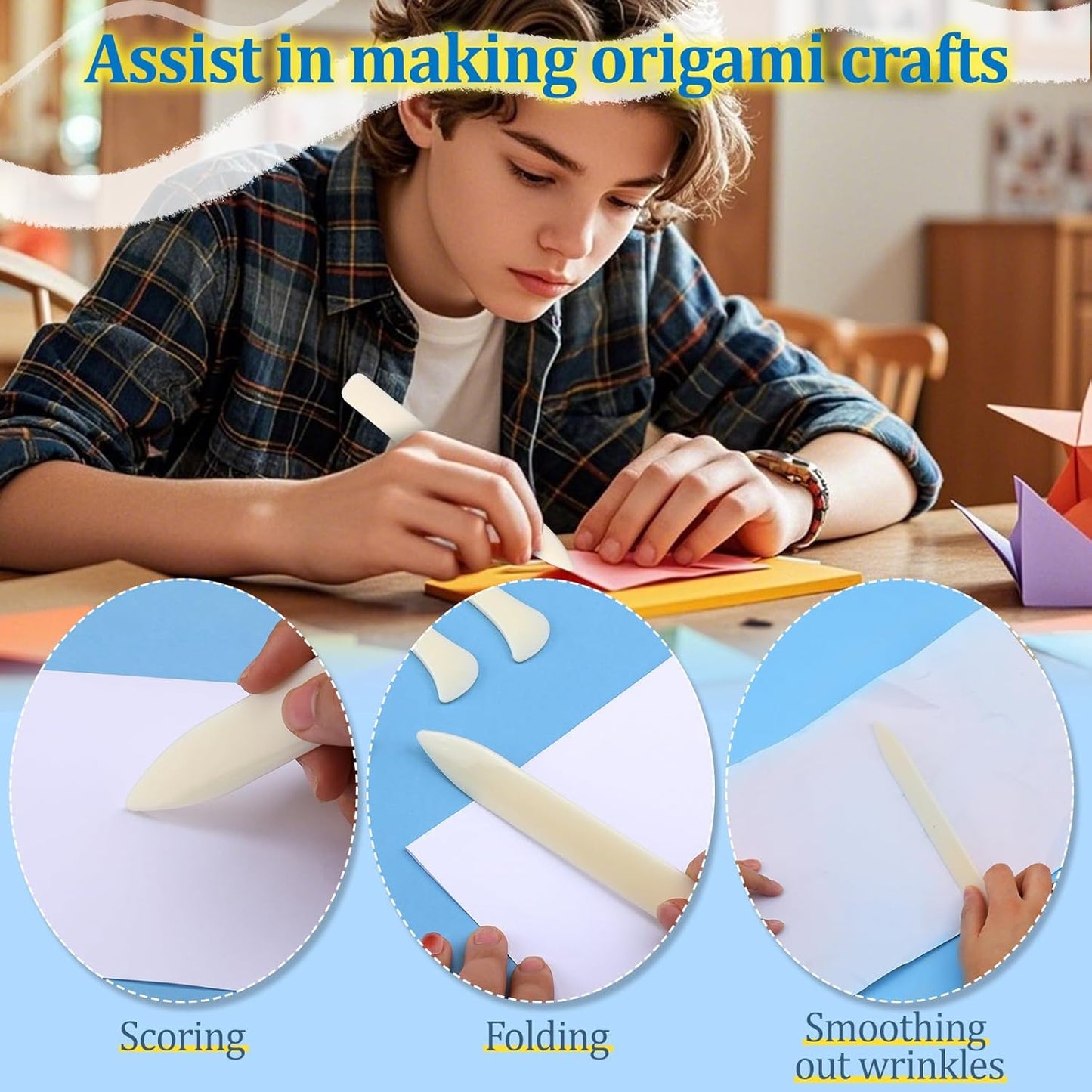 9 PCS Bone Folder and Scoring Tool Plastic Paper Folding Tool Bone Origami Creaser Book-Binding Leather Burnishing Card Making for Folding Scoring Creasing Origami Scrapbooking