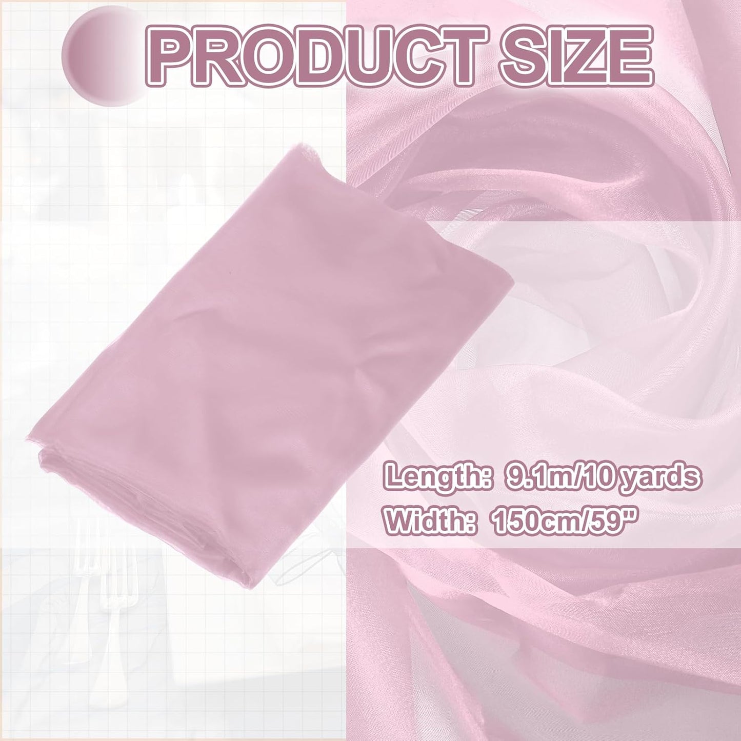 MECCANIXITY Iridescent Sheer Organza Fabric, 10 Yards x 59 Inches Solid Holographic Shiny Fabric Organza Cloth for Wedding, Curtains, Costume, Photo Background, Lotus Pink