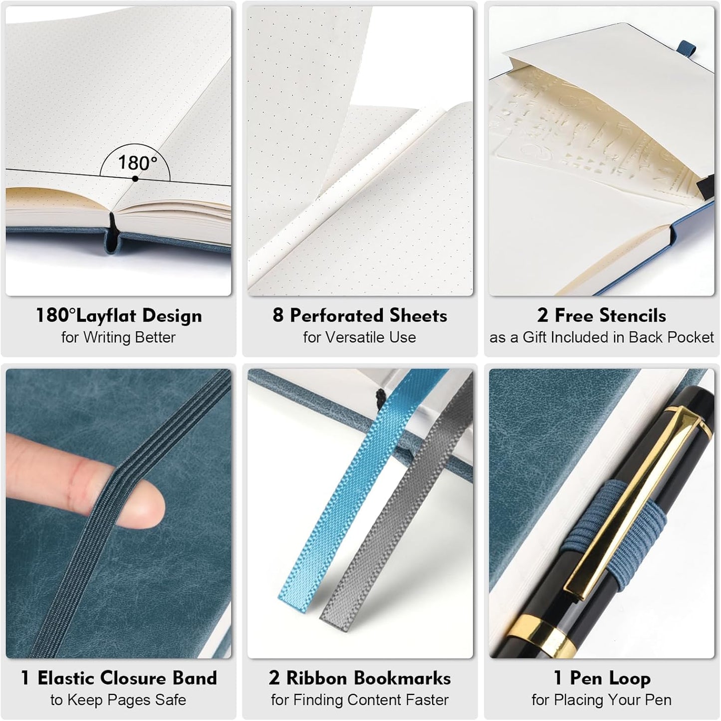 5 Pack Bullet Dotted Journal Notebook, 312 Numbered Pages Dot Grid Notebooks Bulk, 100gsm No Bleed Paper Hardcover Leather Journal, Dot Journal Notebook Set for Women Men School Office, A5, Multicolor