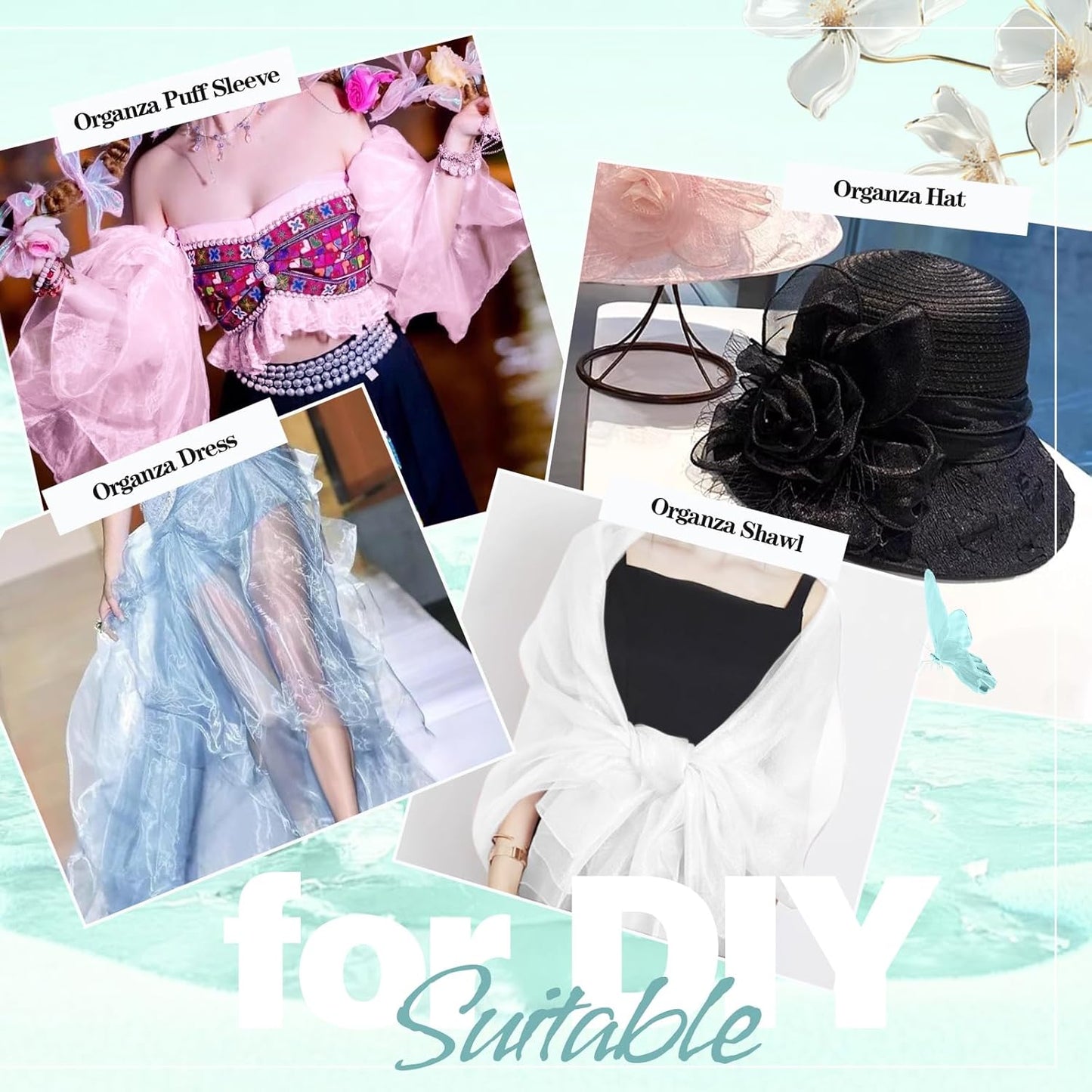 VACVELT Sheer Organza Fabric by The Yard, 60 Inch Wide Black Organza Fabric Bolt Bridal Sheer Tulle Fabric, Silk Organza Fabric Roll for Wedding Party Decorations Backdrop Curtain (2 Yards)