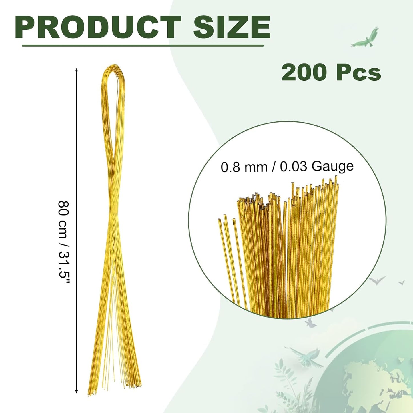 PATIKIL 32 Inch 22 Gauge Floral Stem Wire, 5 Pack/200 Pieces Bouquet Stem Paper Wrapped for DIY Crafts Flower Arrangements, Gold Tone