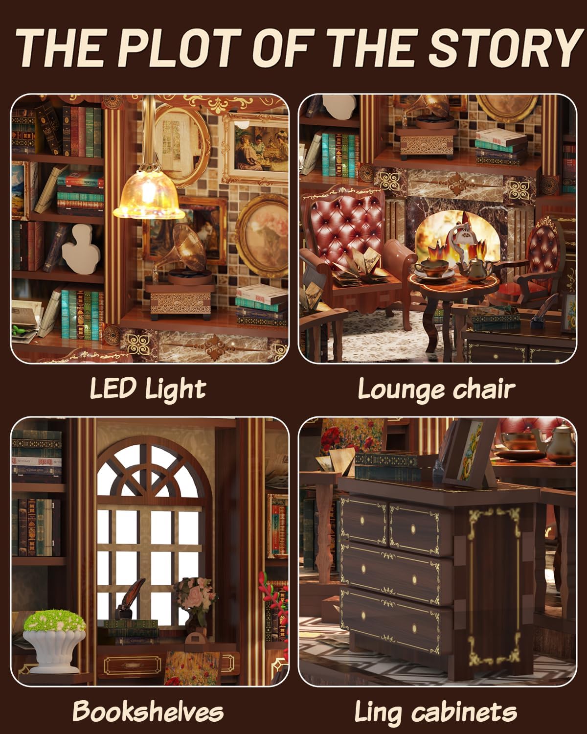 Book Nook Kit - DIY Miniature House Dollhouse 3D Puzzles for Adults and Teens - Gifts for Family and Friends Bookshelf Decor Tiny House Model Build with LED Light (AW02-001)