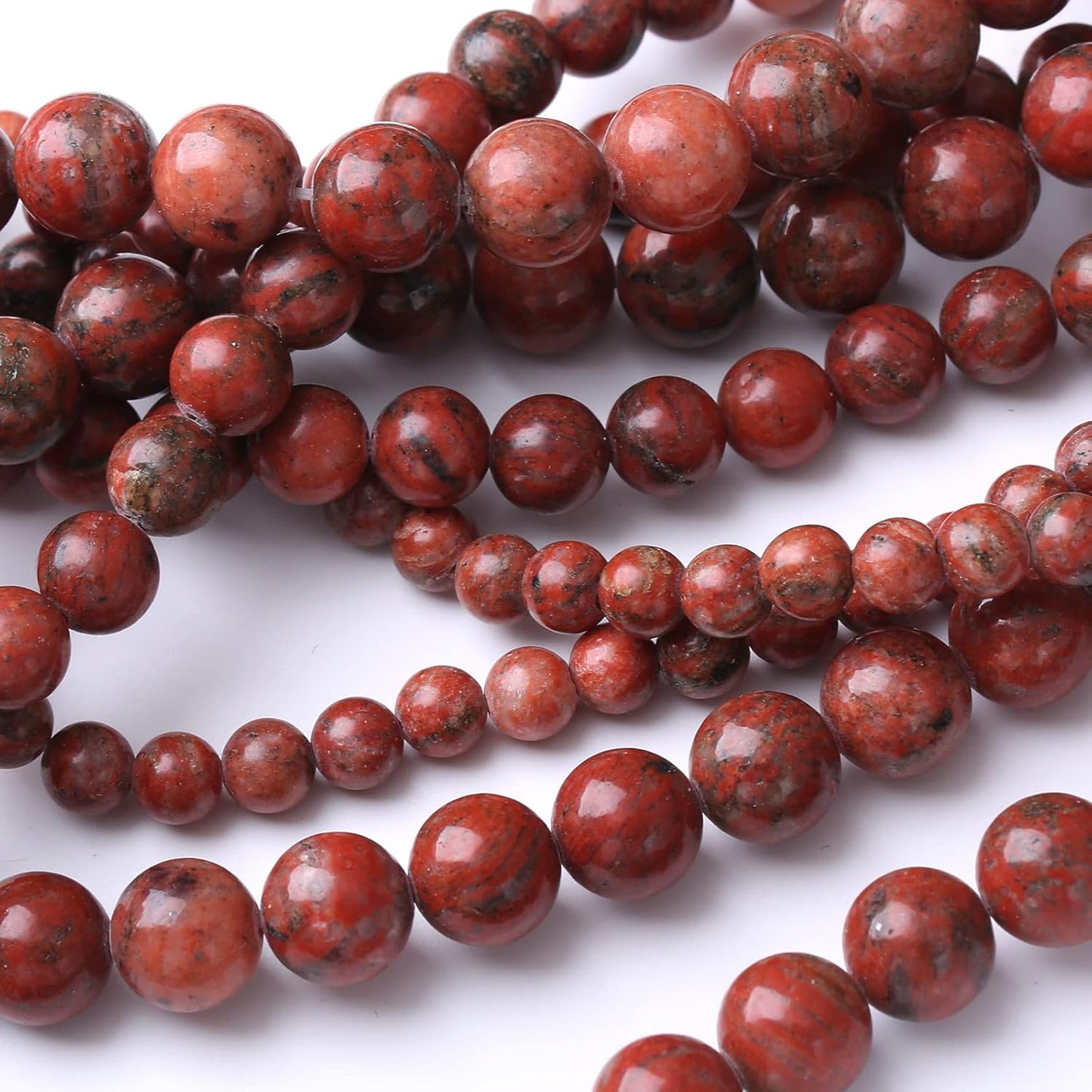 32PCS 12MM Natural Red Seasame Jasper Stone Beads Energy Healing Beads for DIY Jewelry Bracelet Necklace Making for Jewelry Making 15Inch