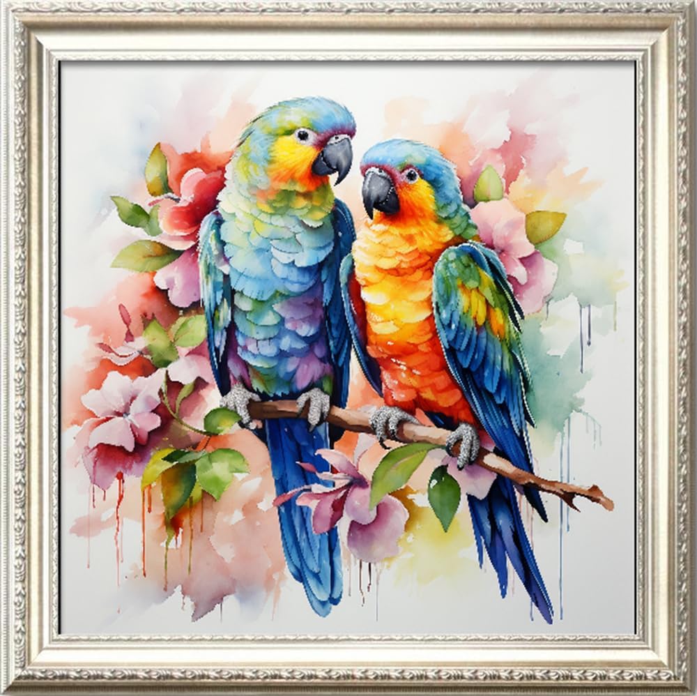 Leczany Cross Stitch Stamped Kit for Adults or Kids - Two Parrots | DIY Embroidery Starter Patterns Craft Kit Needlepoint for Beginner | 11CT, 3 Strands | 14.2x14.2 inches