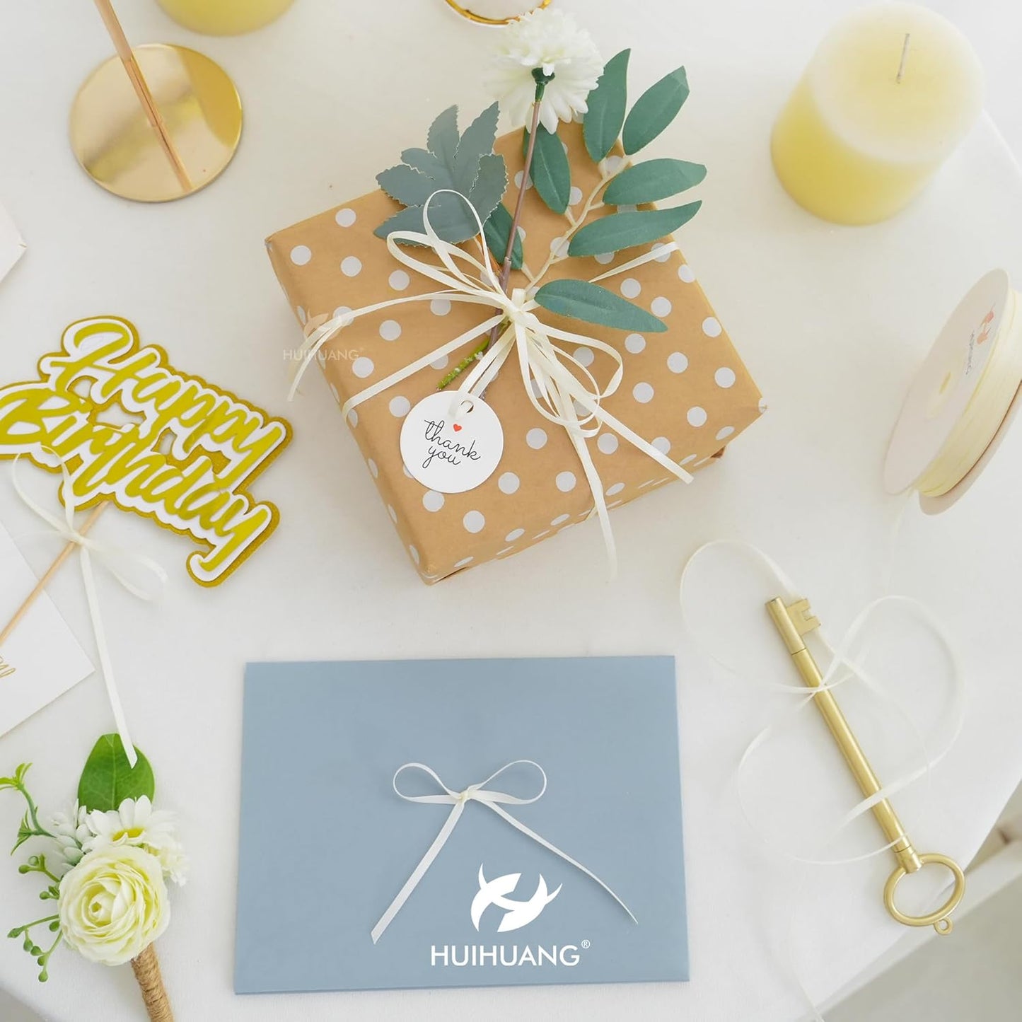 HUIHUANG Solid Color Satin Ribbon 1/8 inch x 100 Yards Roll Ribbon Thin Small Satin Double Faced Ribbon for Crafts Gift Wrapping Wedding Invitation Card DIY Bows(Beige/Ivory)