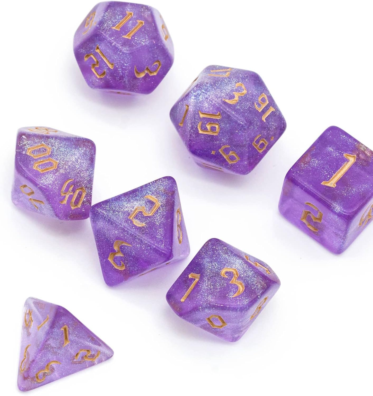 7-Die DND Dice Set Polyhedral Dice Set with a Leather Dice Bag, D&D Dice Set for Dungeons and Dragons, RPG Table Games (Purple/G)