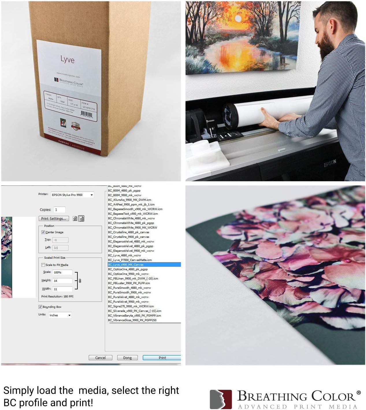 Premium Lyve Matte Canvas Paper Perfect For Use on Professional Makes and Models of Epson, Canon and HP printers preferred by Professionals. 19 mil textured Canvas offered in a 64 inch by 40 ft roll