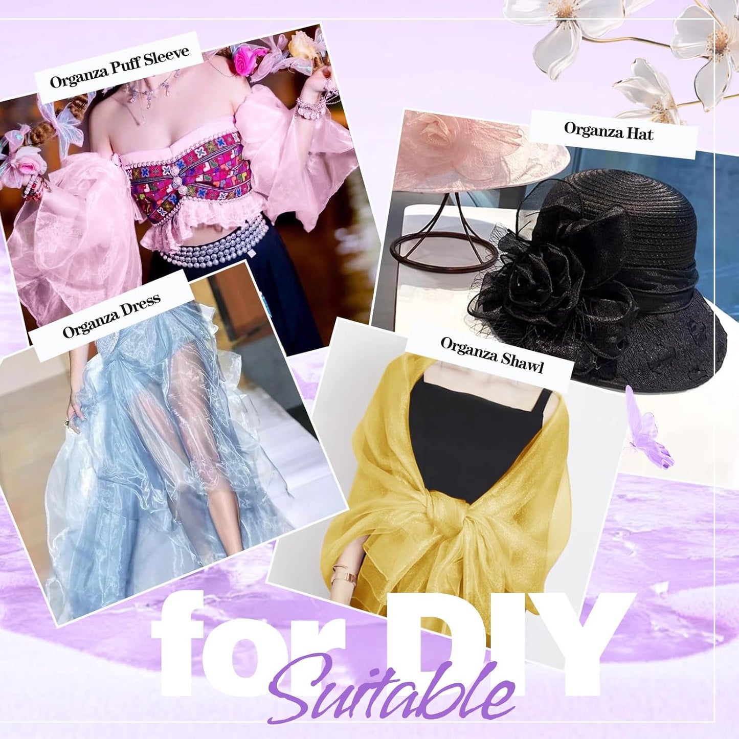 VACVELT Sheer Organza Fabric by The Yard, 60 Inch Wide Light Purple Organza Fabric Bolt Bridal Sheer Tulle Fabric, Silk Organza Fabric Roll for Wedding Party Decorations Backdrop Curtain (2 Yards)