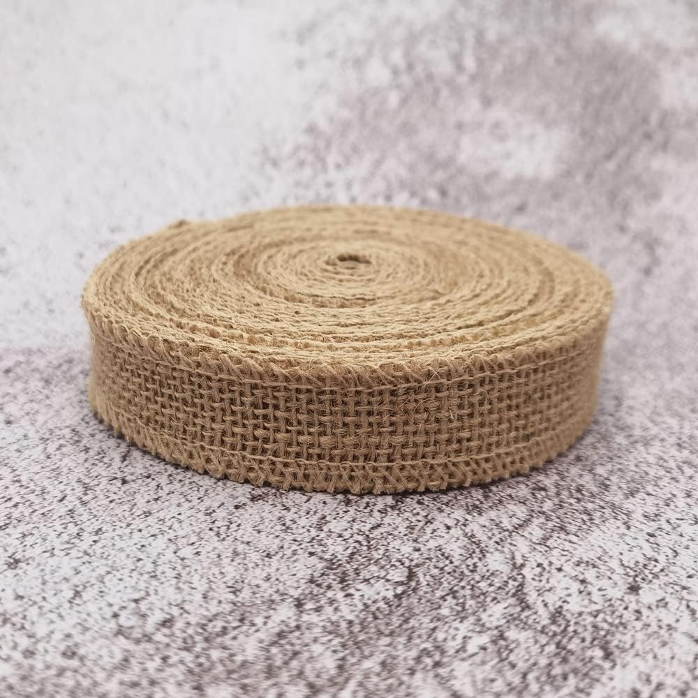 INSPIRELLE 1" Natural Burlap Fabric Roll 10 Yards Jute Ribbon for Gift Wrapping Craft Projects Wedding Decoration Home Decoration 2.5CM