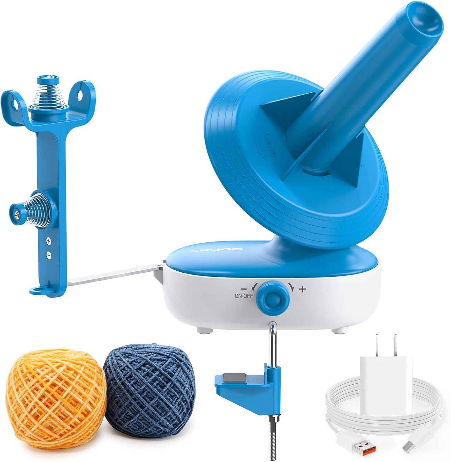 Caydo Electric Yarn Winder Pro, 10oz Large Automatic Ball Winder for Crocheting, Dual-Spring Strong Tension Stepless Speed Yarn Cake Roller Spinner, Ideal Present for Crochet Lovers(Blue)