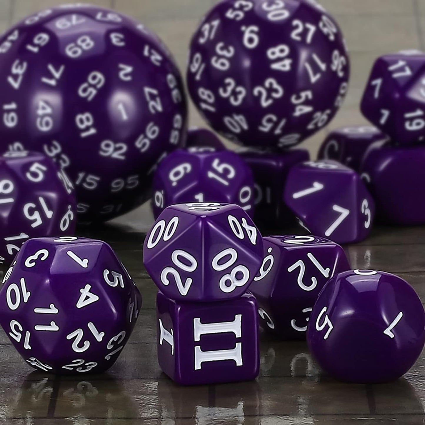 CiaraQ DND Polyhedral Dice Set (15pcs) D4-D100 Game Dice with Dice Bag for Dungeons and Dragons Role Playing Table Games (Purple & White)