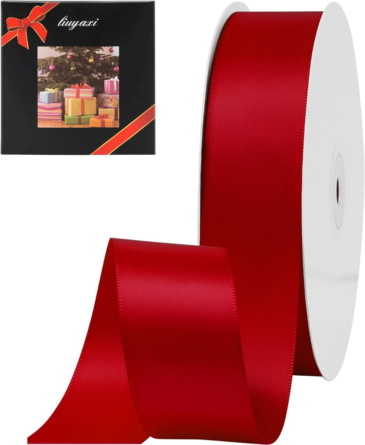 LIUYAXI Red Double Faced Satin Ribbon, 1" X Continuous 25 Yards, Ribbons Perfect for Gift Wrapping Wedding Bouquet Decor DIY Craft Bow Making & Other Projects