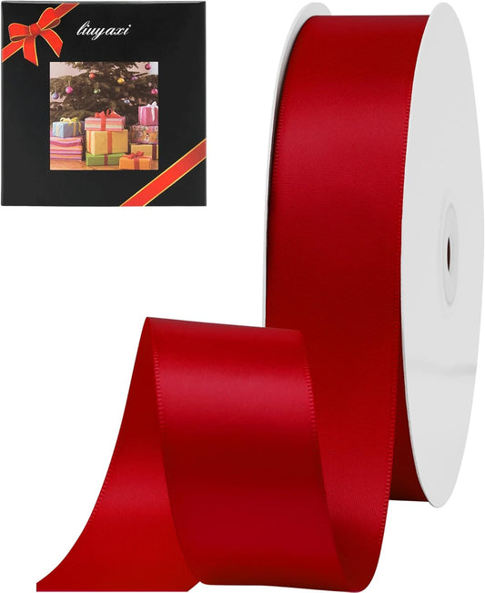 LIUYAXI Red Double Faced Satin Ribbon, 1" X Continuous 25 Yards, Ribbons Perfect for Gift Wrapping Wedding Bouquet Decor DIY Craft Bow Making & Other Projects