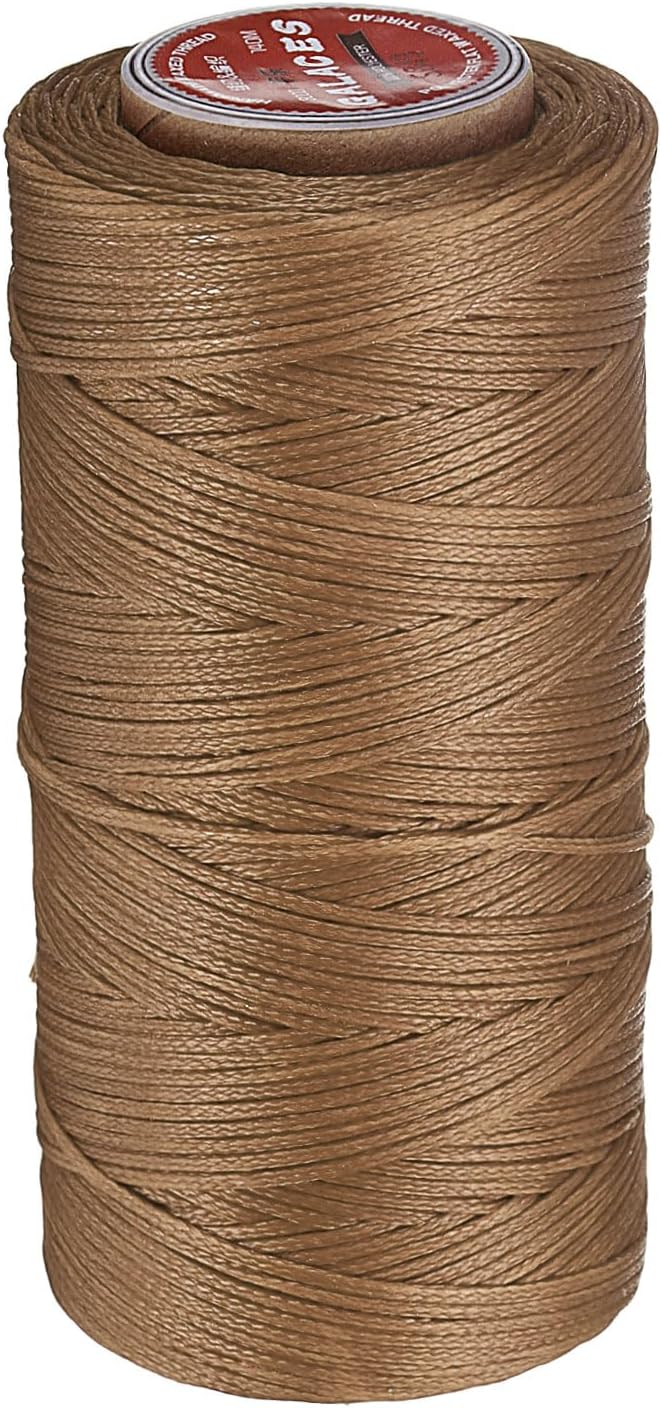 uxcell Flat Leather Sewing Waxed Thread, 140m / 153 Yards Polyester Wax String, 300D Wax Stitching Cord for Leather Crafts, Bookbinding, Bracelets Braided, Khaki Brown