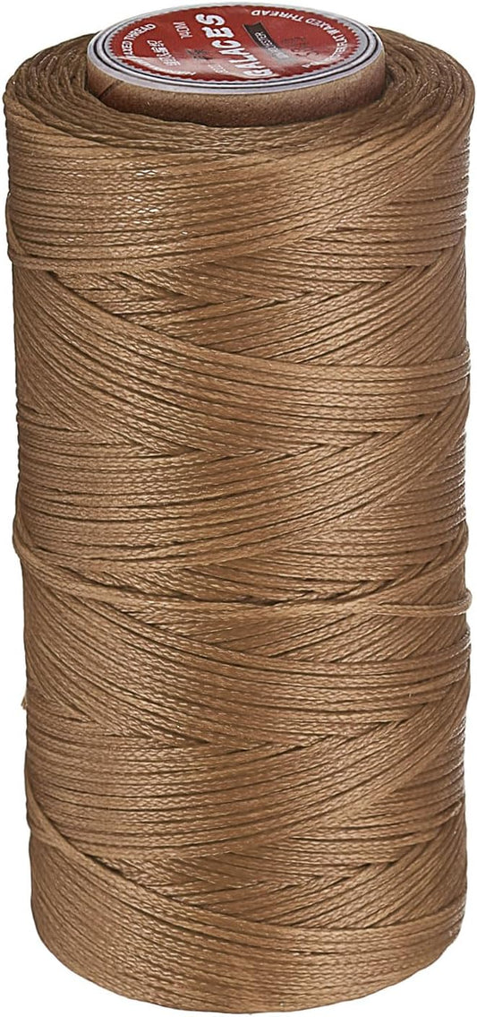 uxcell Flat Leather Sewing Waxed Thread, 140m / 153 Yards Polyester Wax String, 300D Wax Stitching Cord for Leather Crafts, Bookbinding, Bracelets Braided, Khaki Brown