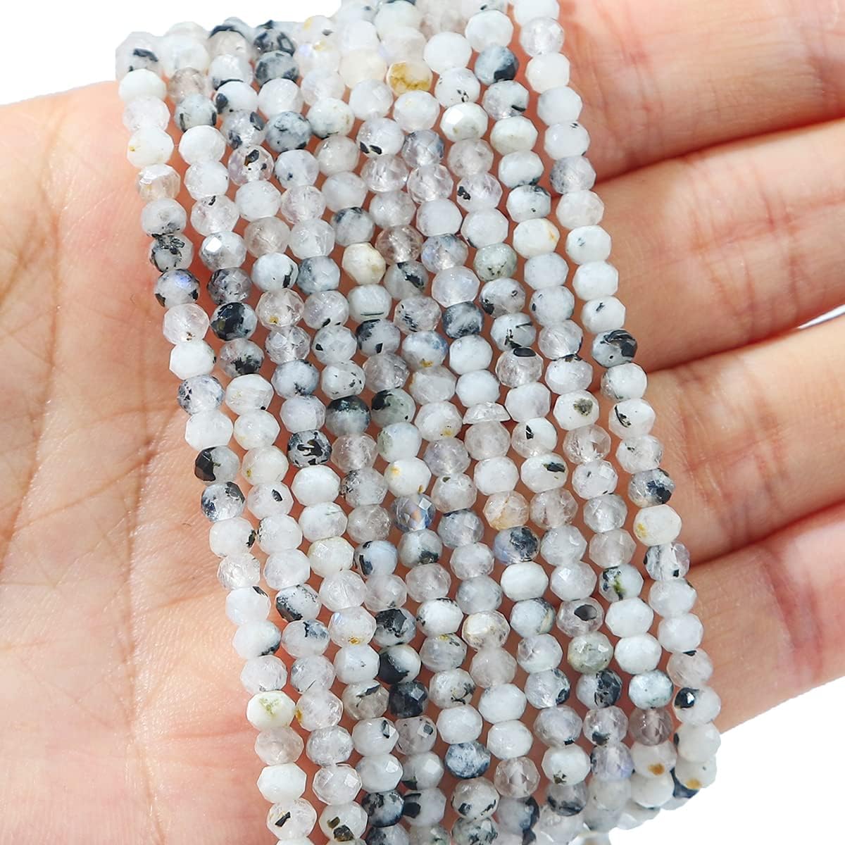 Natural White Spectrolite Beads 4x2mm 120pcs Faceted Rondelle Loose Semi Gemstone Beads for Jewelry Making Design