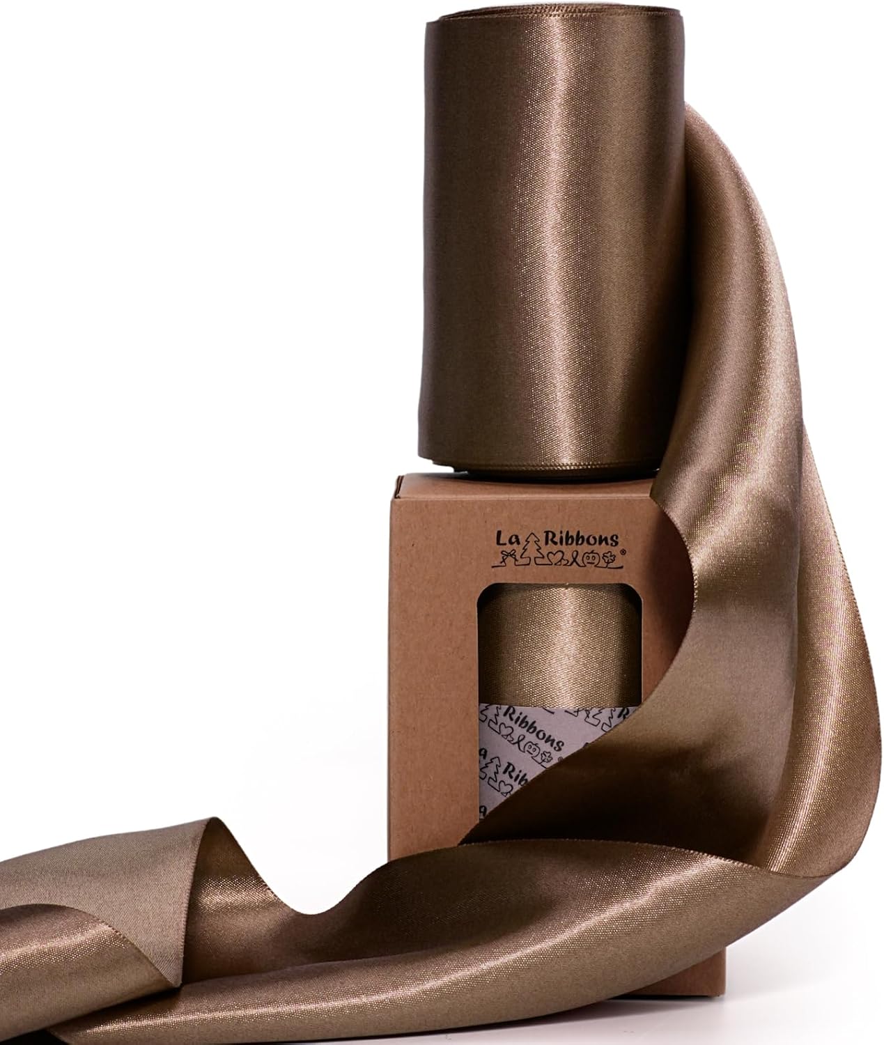 LaRibbons Brown Satin Ribbon 4 Inch 10 Yards Double Faced Luxury Mocha Silk Ribbon for Gift Wrapping Flower Bouquets Bow Christmas Wedding Party Decoration