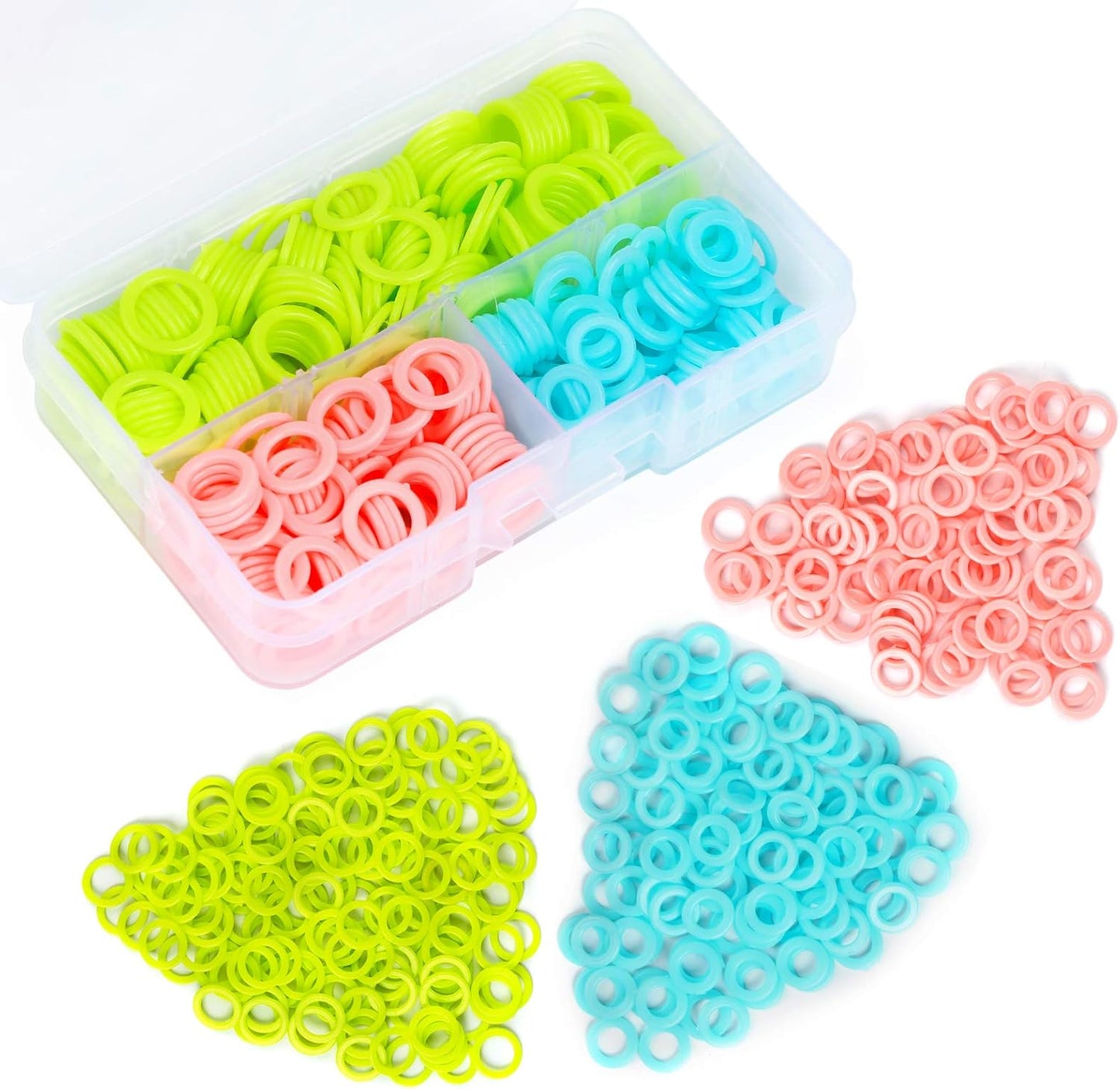 LUNARM 380 Pieces Colorful Knitting Stitch Markers Rings, Stitch Markers Rings(S/M/L) with Portable Storage Box for Sewing DIY Knitting Handcrafts