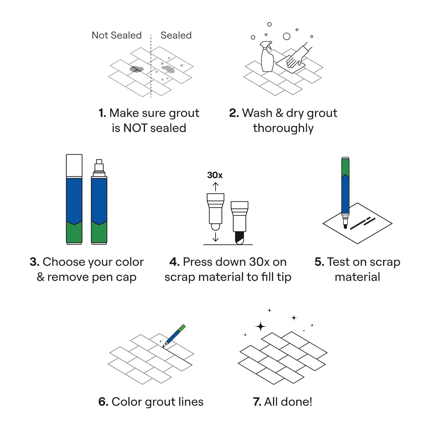 Grout Pen Light Grey Tile Paint Marker: Waterproof Grout Paint, Tile Grout Colorant and Sealer Pen - Light Grey, Narrow 5mm Tip (7mL)