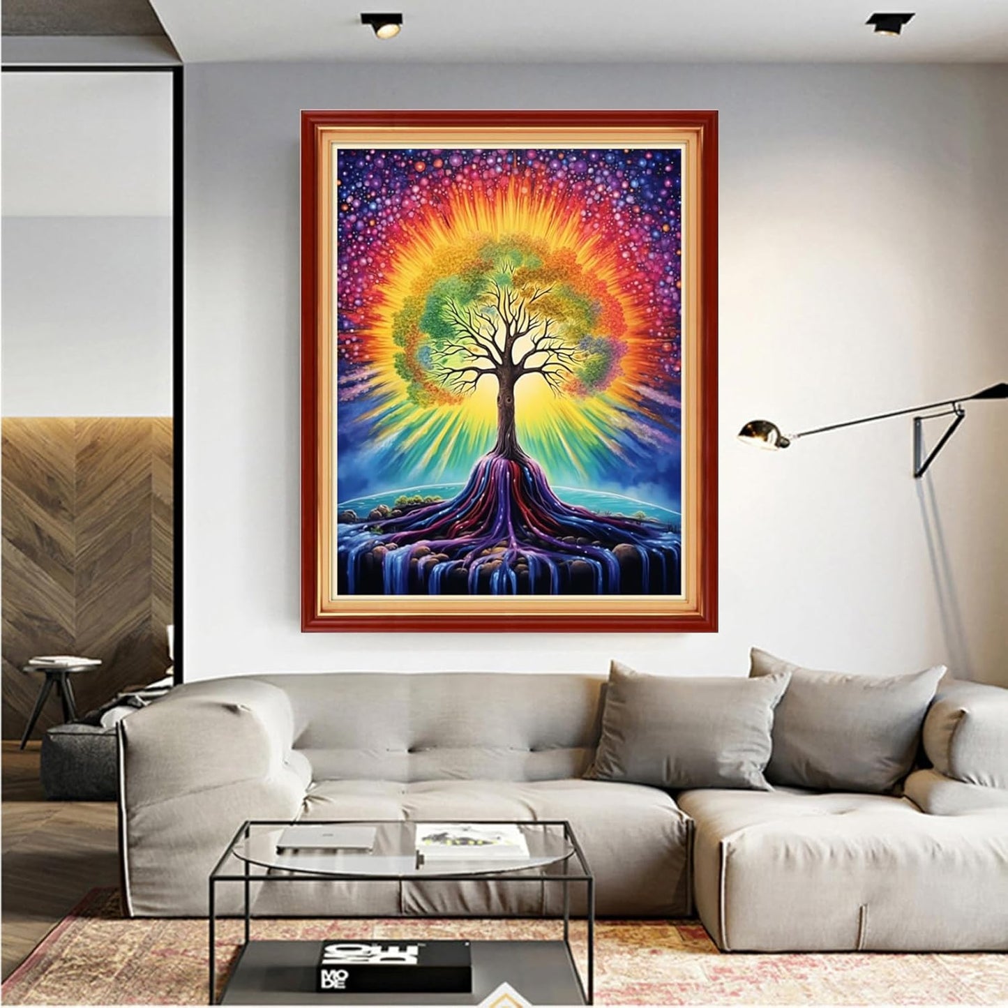 Dooxvey Cross Stitch Kit for Adults Beginners - Stamped Needlepoint Embroidery Pattern - Magic Moonlight Tree 16x20 Inch - 11CT Full Range