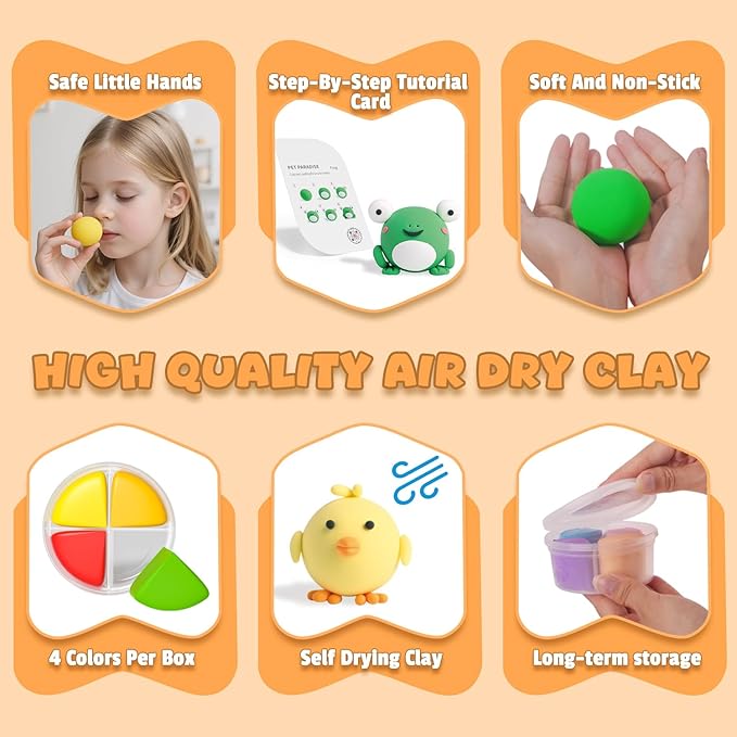 Air Dry Clay for Kids - Modeling Clay Kits, Ultra Light & Soft, Safe & Non-Toxic, 12 Boxes DIY Model Magic Clay with Sculpting Tools & Tutorials, Individual Packs, Creative Art Crafts Toys Gifts