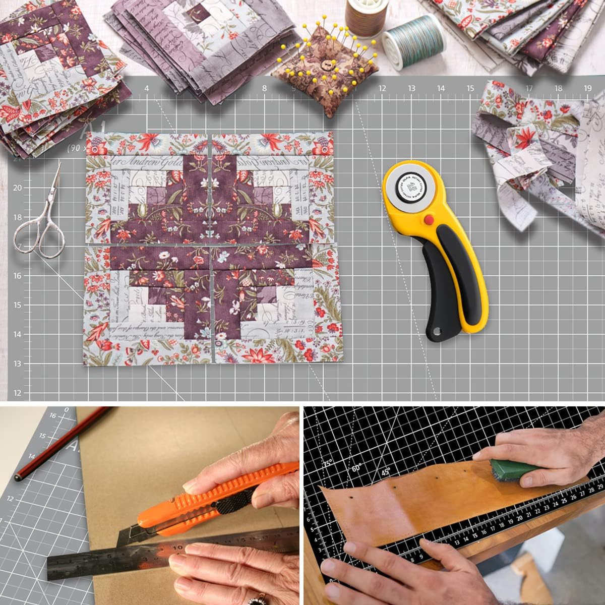 Headley Tools Thickened 24 x 36 Inch Self Healing Sewing Cutting Mat, A1 Rotary Cutting Sewing Mat for Crafts, Double Sided 5-Ply Table Cutting Board for Fabric Quilting Leather Hobby, Grey/Black