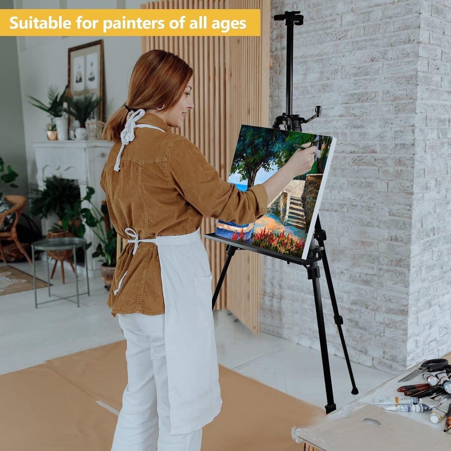 RRFTOK Art Easel Stand for Painting and Sign - Aluminum Metal Artist Tripod Adjustable Easels for Display Height from 21 to 61Inches - Canvas Stand with Paintbrush Tray for Artists Adult Holder