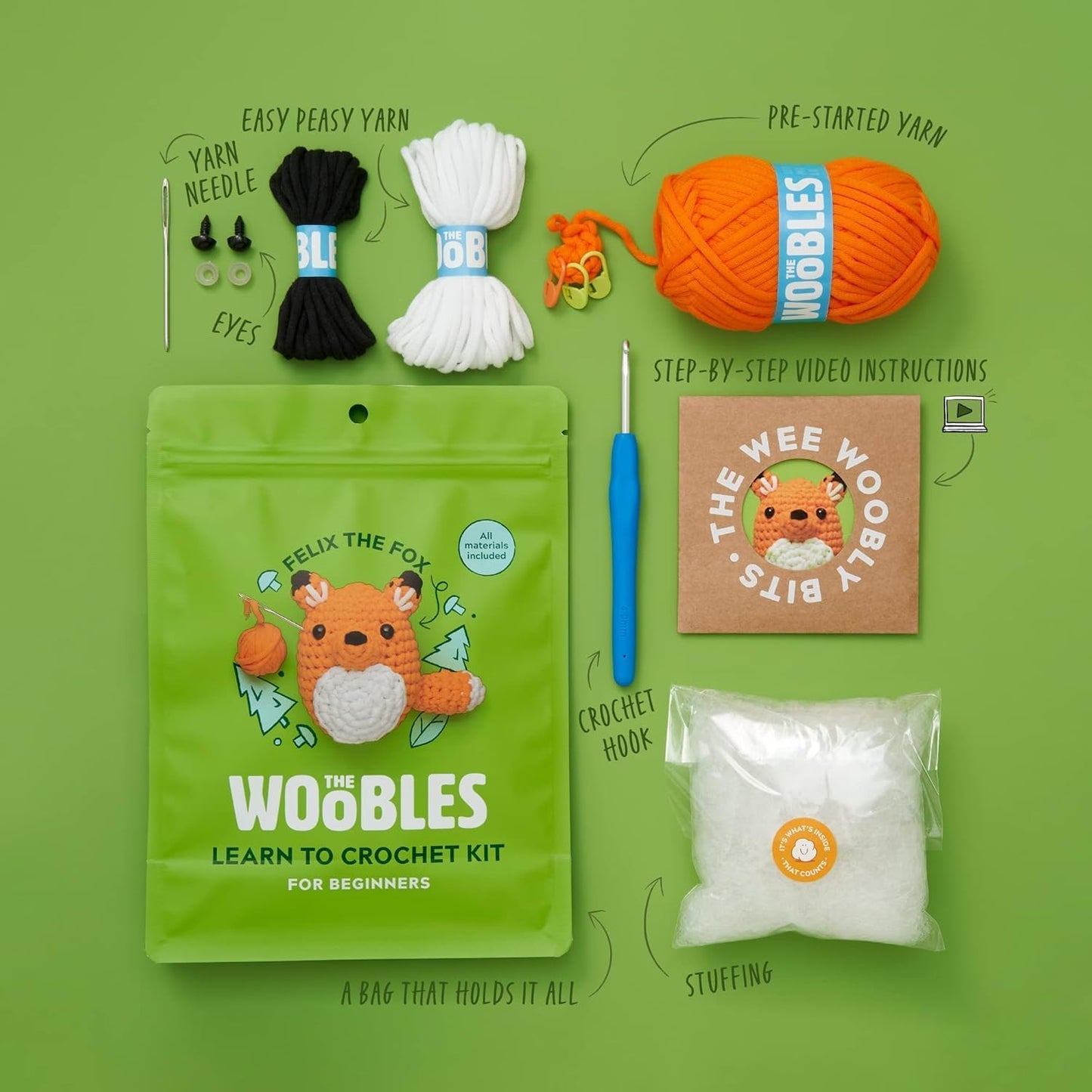 The Woobles Crochet Kit for Beginners - Easy Arts and Crafts Knitting & Crochet Animals Kit As Seen On Shark Tank - Felix The Fox