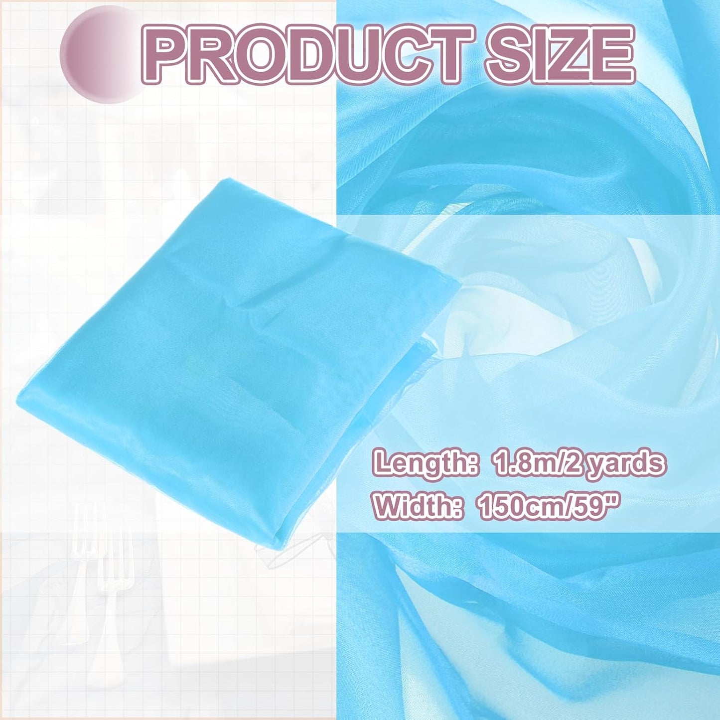 MECCANIXITY Iridescent Sheer Organza Fabric, 2 Yards x 59 Inches Solid Holographic Shiny Fabric Organza Cloth for Wedding, Curtains, Costume, Photo Background, Pale Blue