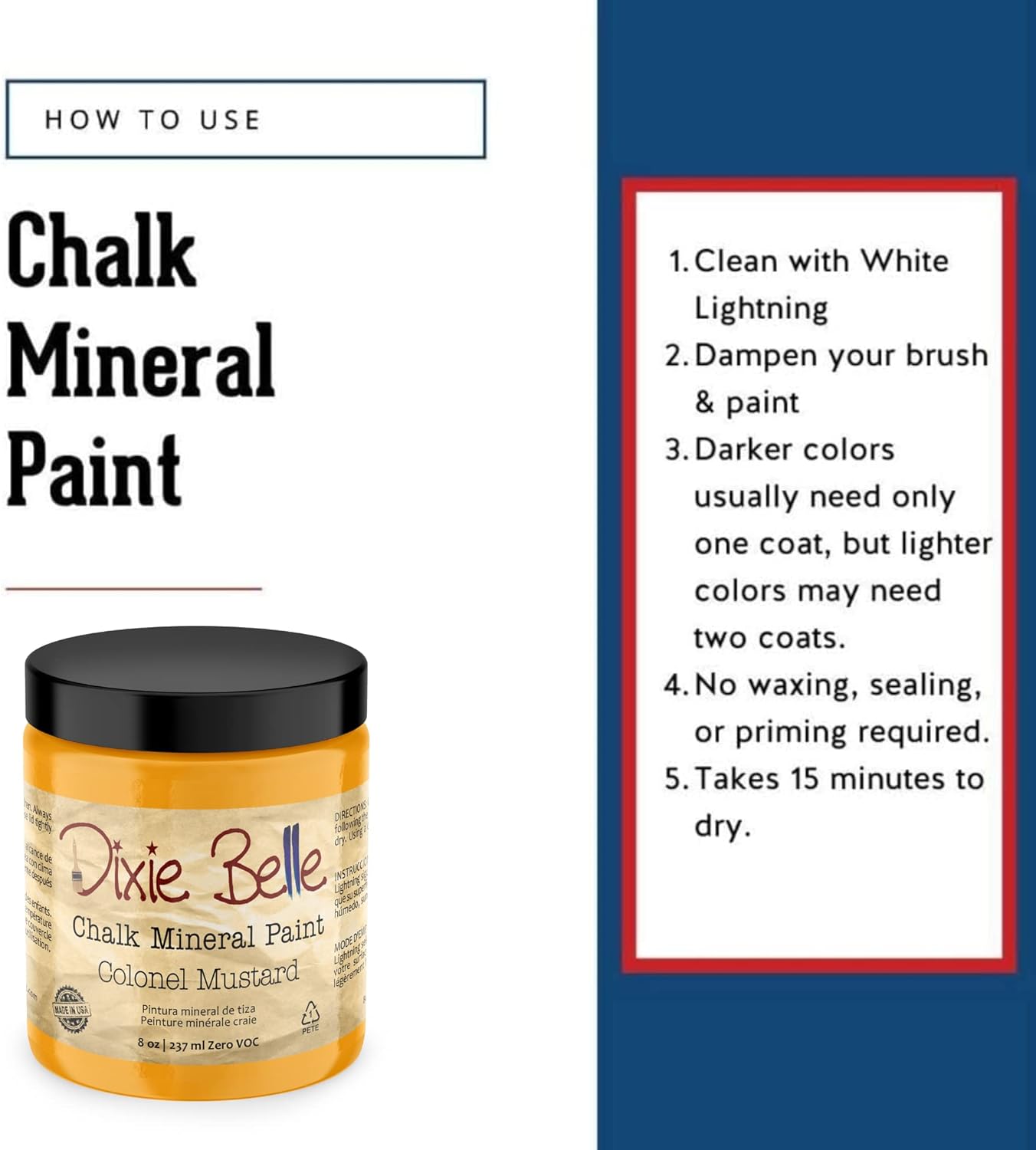 Dixie Belle Paint Company Chalk Finish Furniture Paint - Colonel Mustard (8oz) - Matte Retro Yellow Chic Chalk Mineral DIY Furniture Paint