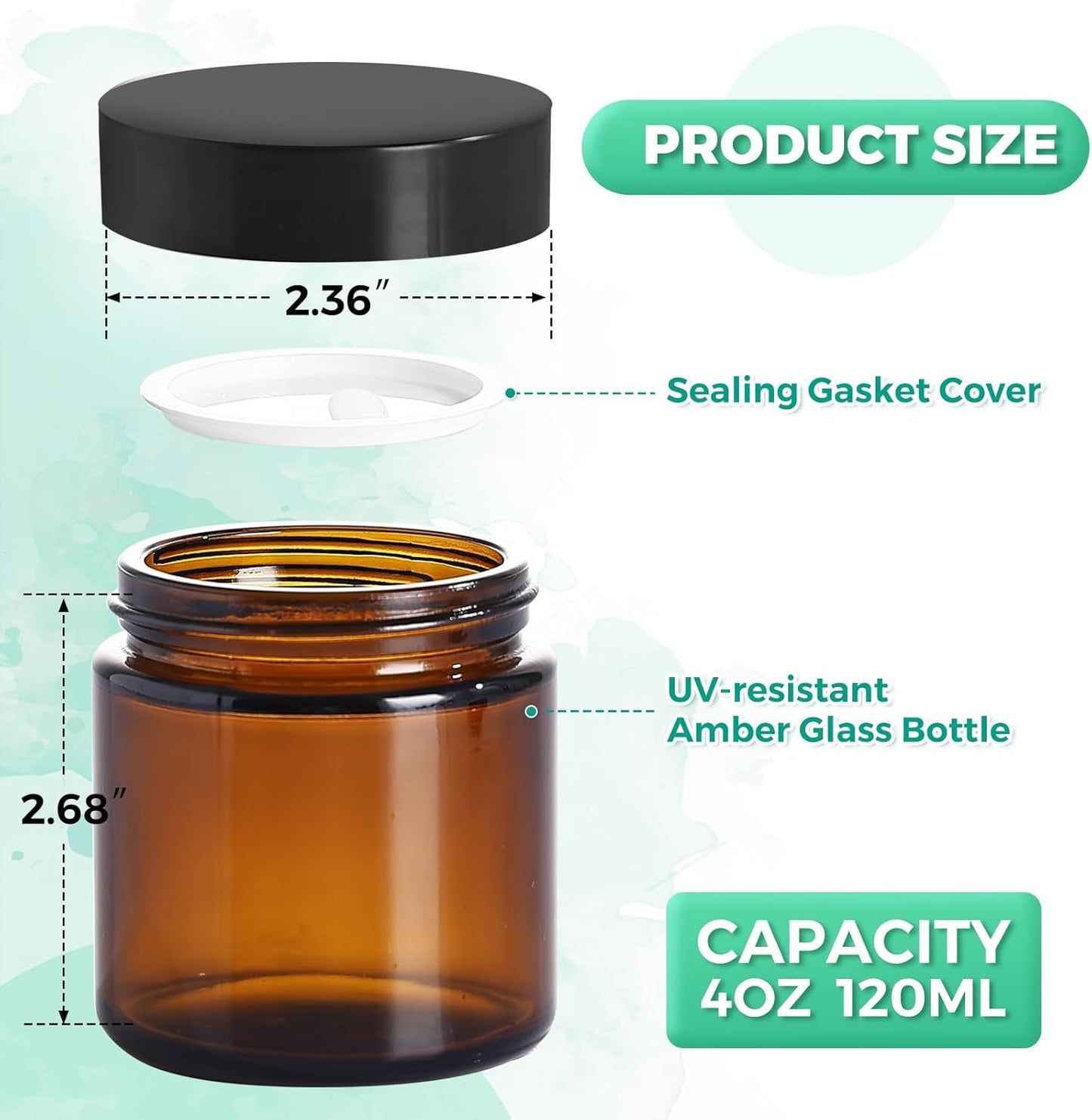 Amber Glass Jars with lids, 24 Pack 4oz Empty Cosmetic Jars, Refillable Airtight Wide Mouth Container for DIY, Sample, Cream, Lotion, Candle Making, Powder, Cosmetic