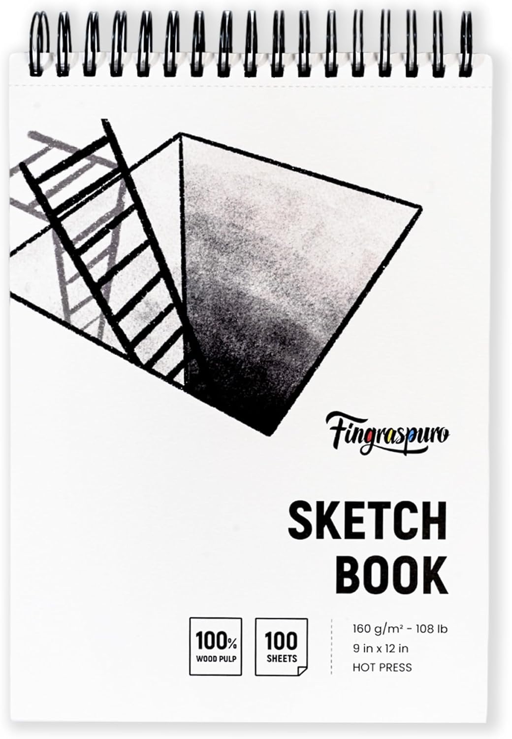 Fingraspuro 9"x12" Sketch Book, 100 Sheets, 108lb/160gsm, Top Spiral Bound Sketch Pad, Art Supplies, Sketchbook for Drawing, Acid-Free Hot Press Drawing Pad, Suitable for Various Art Tools