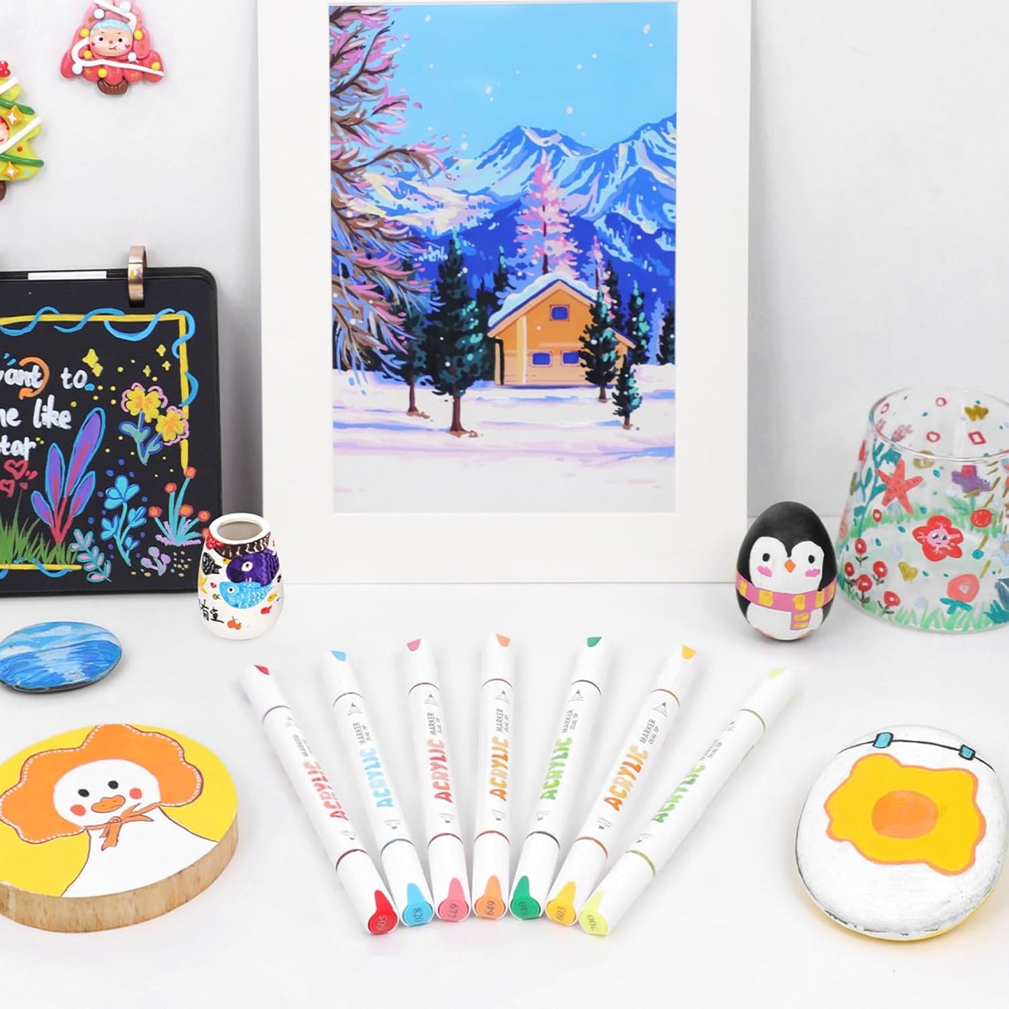 kander 12 Colors Dual Tip Acrylic Paint Markers,Pink Color— Extra Fine & Soft Brush Pen Set with Direct Ink Flow for Sketching, Detailing, Coloring on Wood, Canvas, Rock, Glass, DIY Crafts